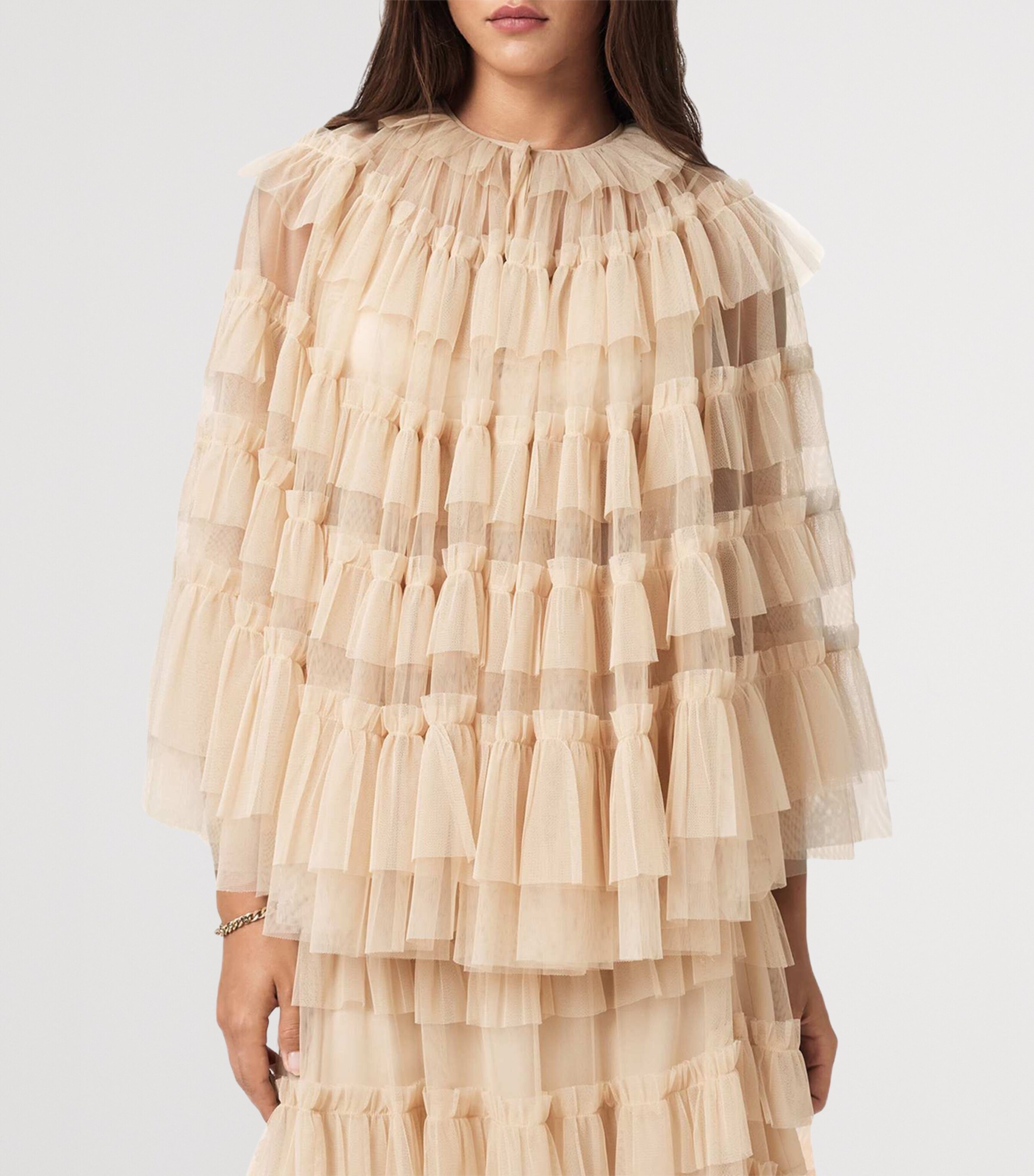 AllSaints Womens Tulle Ruffled Aude Cape Top Blush Pink Image 5