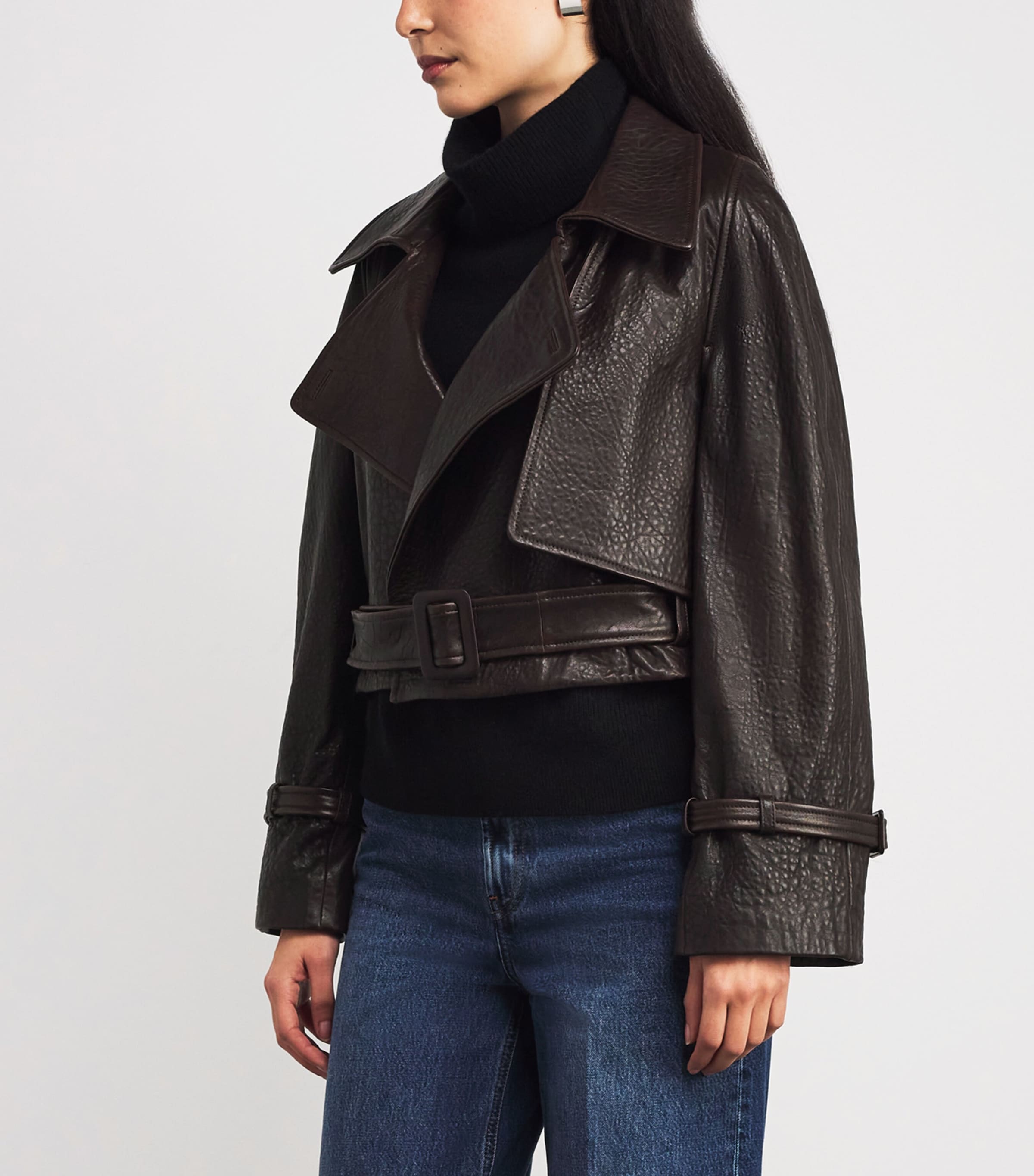 Lambskin Cropped Hatti Jacket RICH BROWN Image 3
