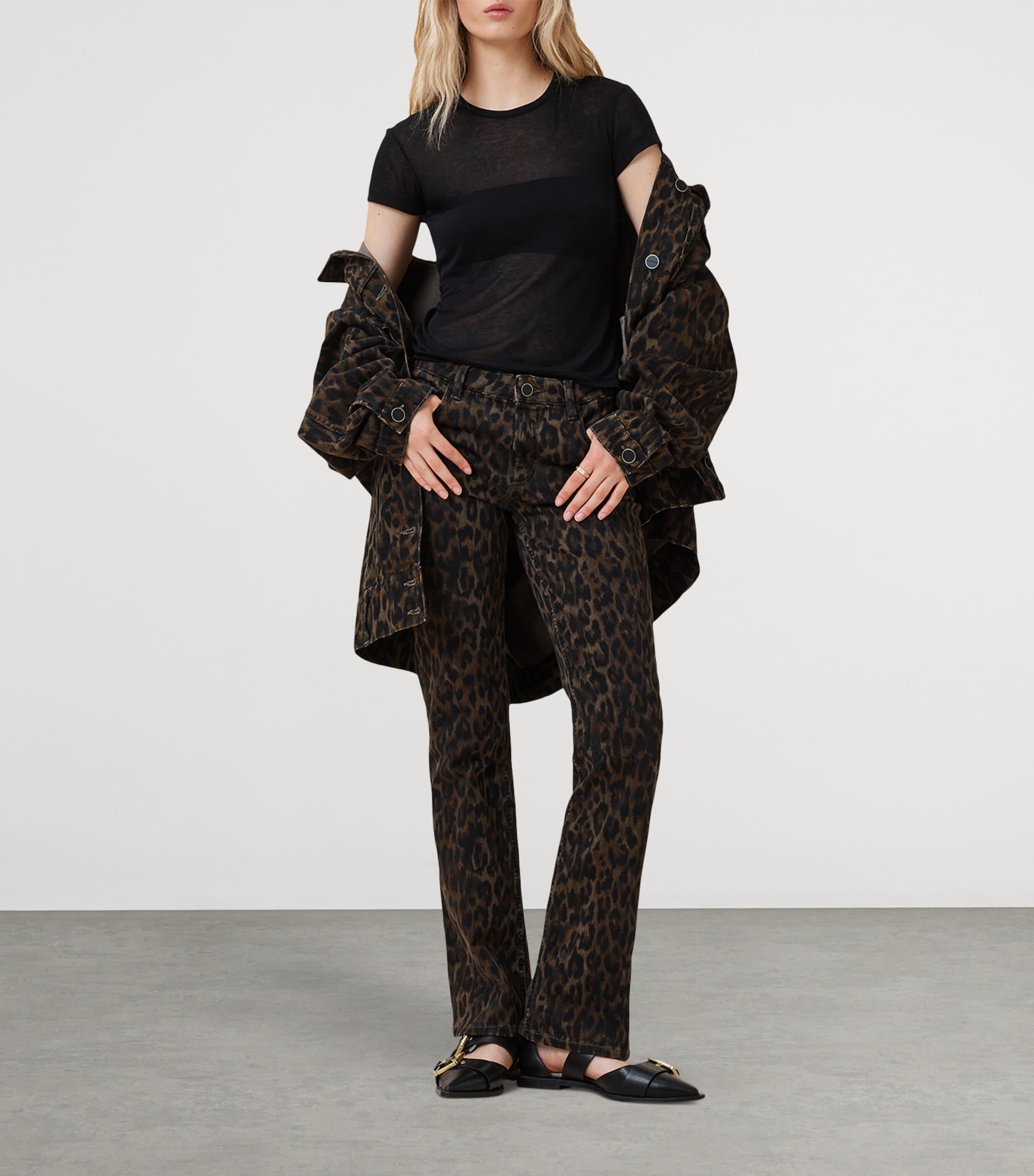 Leopard Print Haldan Slim Bootcut Jeans LEPPO BROWN Image 4