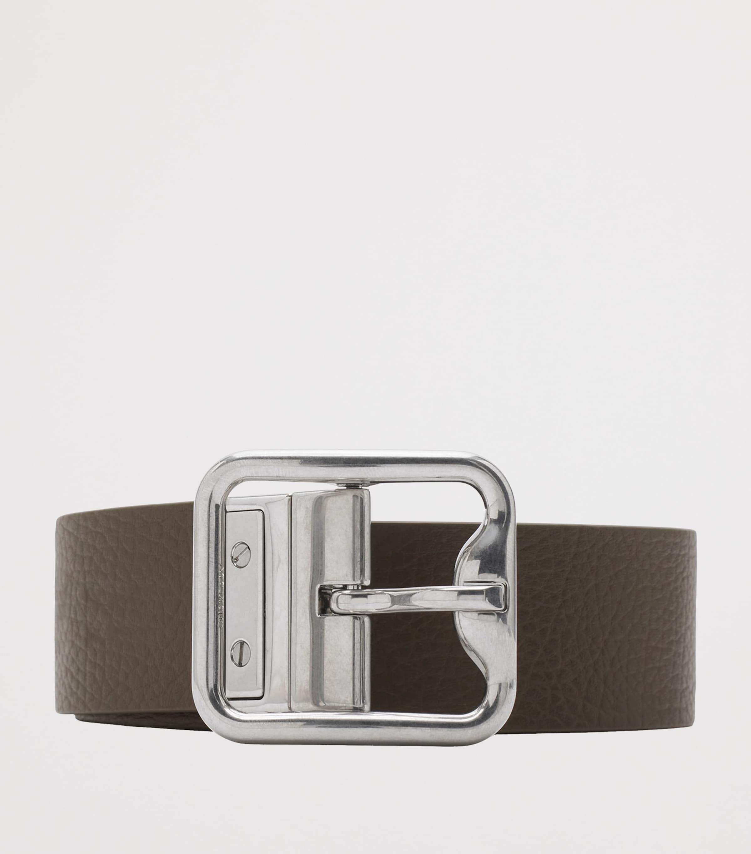 Leather Check Reversible B-Buckle Belt SAND/MILITARY/SILVER Image 4