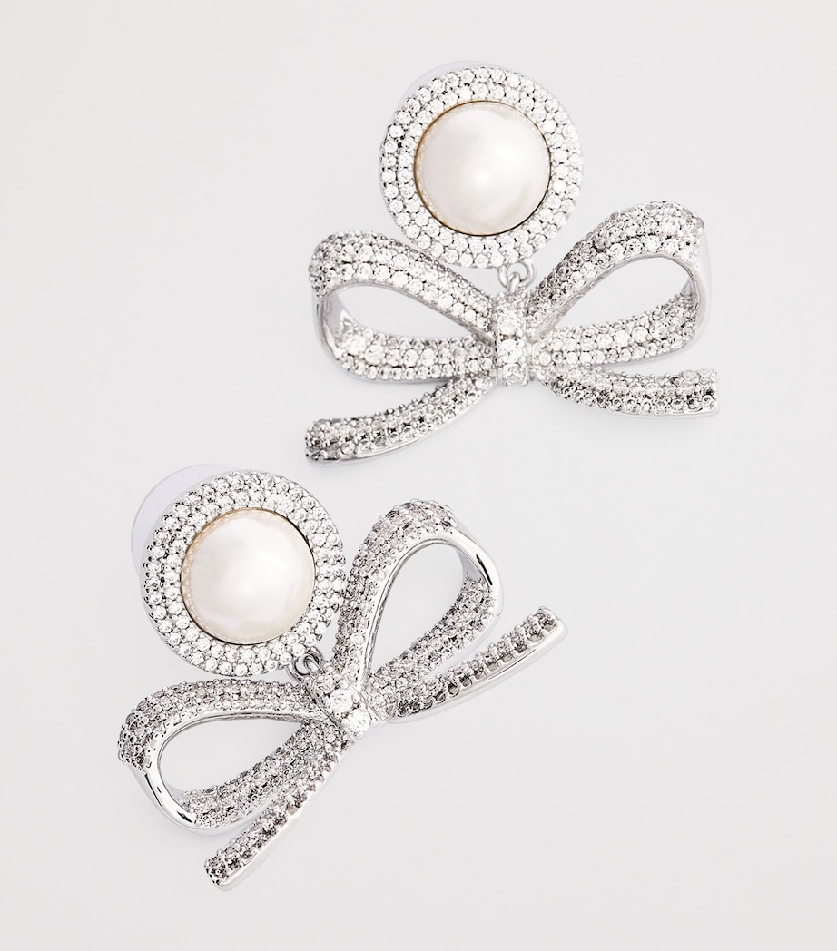 Self-Portrait Crystal-Faux Pearl Bow Drop Earrings Silver Image 6