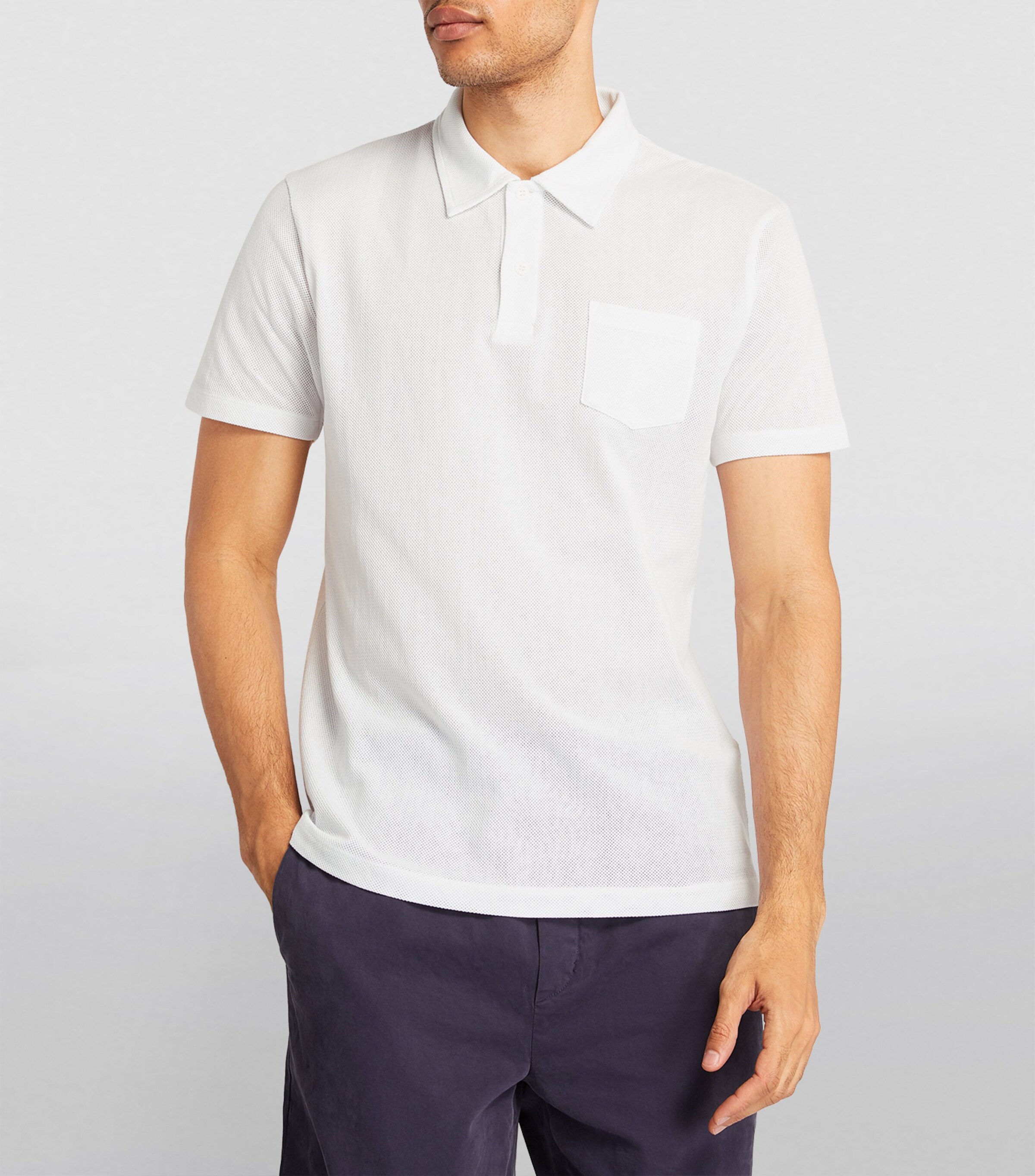 Sunspel Mens Supima Cotton Riviera Polo Shirt Whaa White Image 3