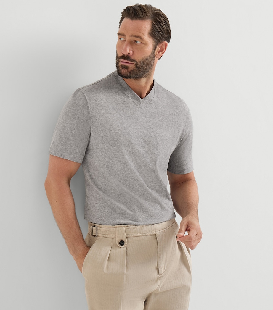 Brunello Cucinelli Mens Cotton V-Neck T-Shirt Grey Image 2