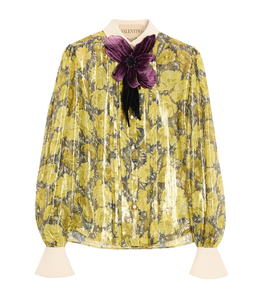 Valentino Womens Embroidered Poppy Print Blouse Image 1