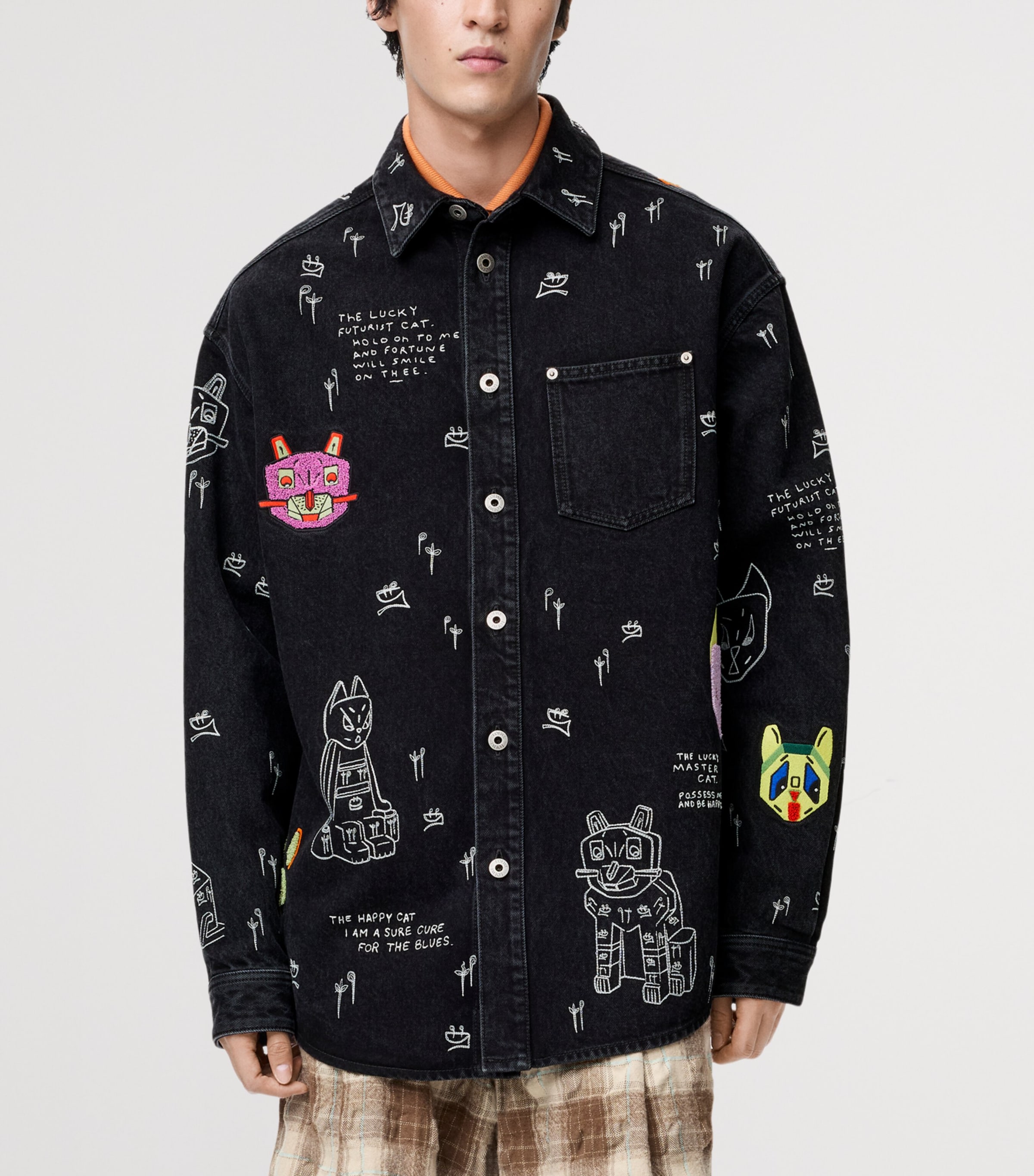 x Louis Wain Embroidered Denim Overshirt BLACK/MULTICOLOR Image 3