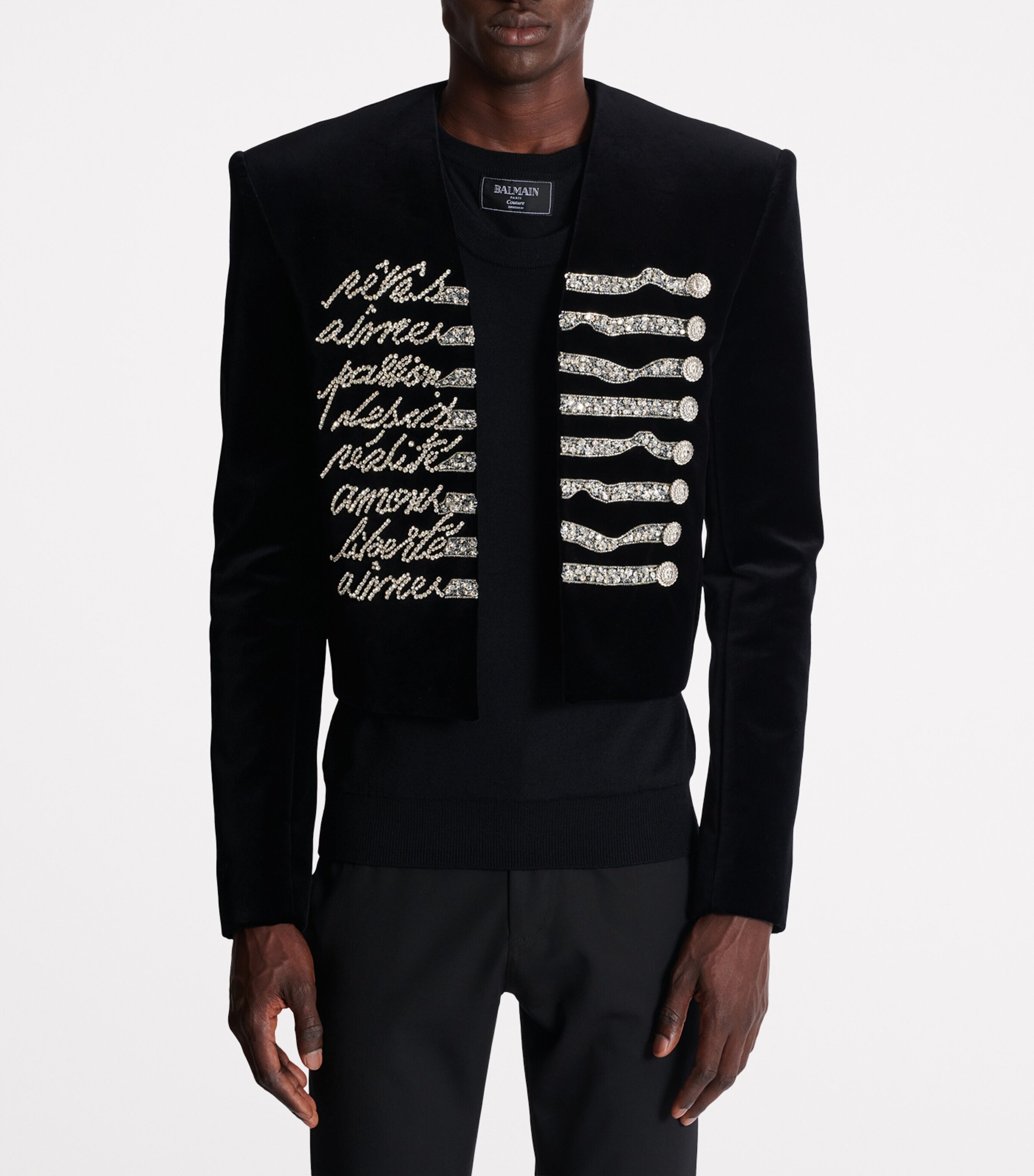 Velvet Embroidered Cropped Jacket EAW NOIR/CRISTAL Image 4