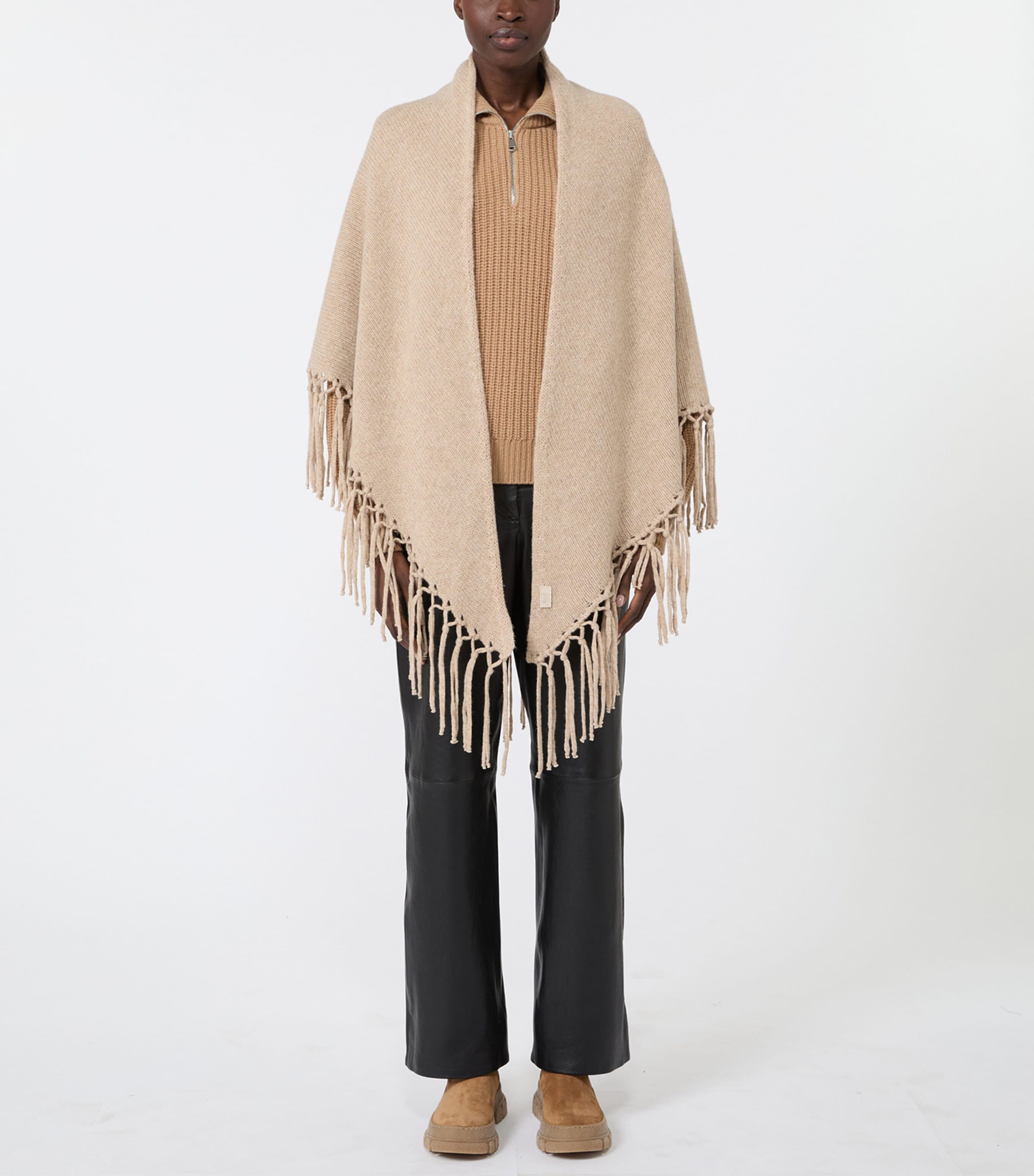 Weekend Max Mara Womens Virgin Wool Fringed Shawl Caramel Image 2