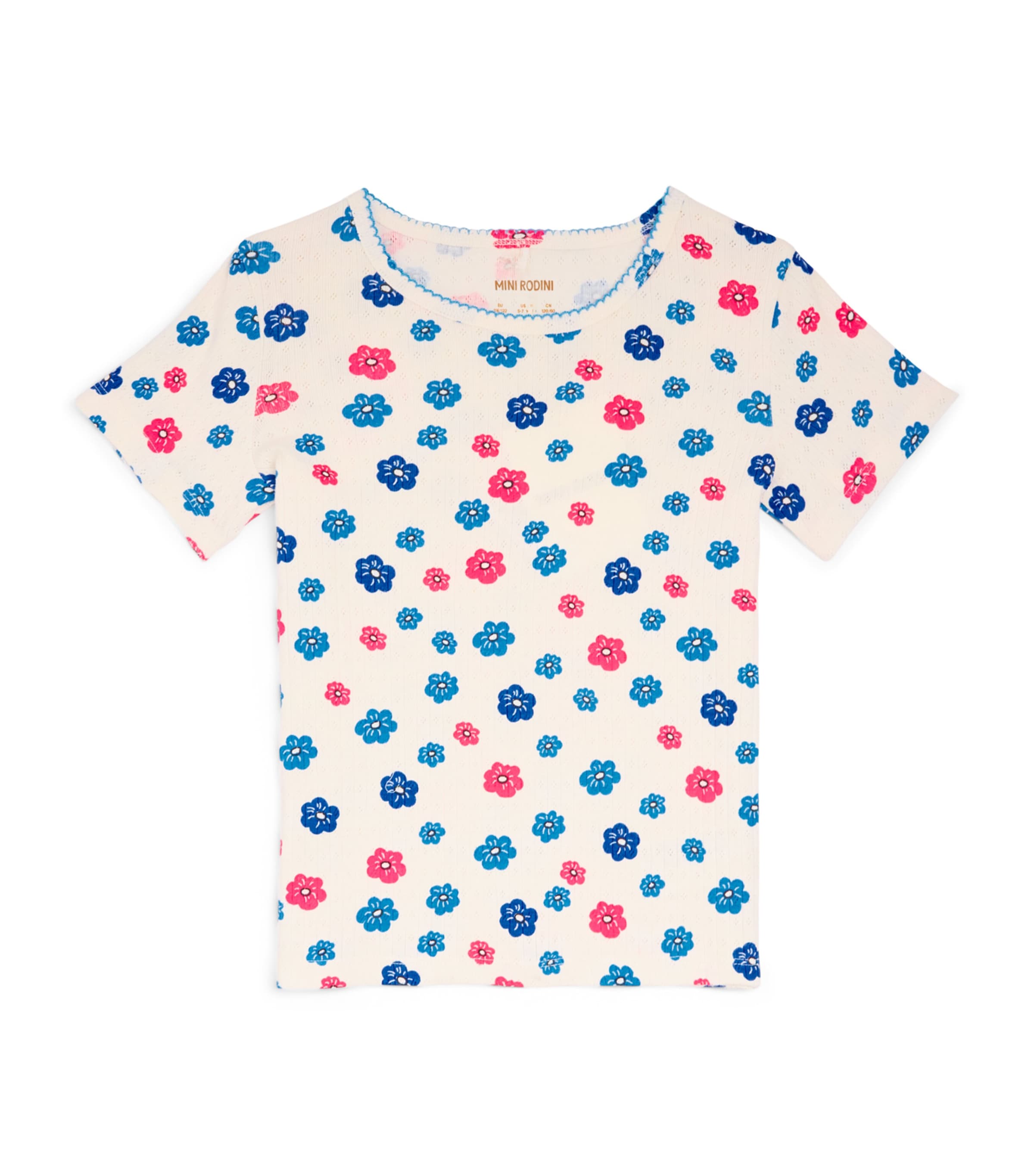 Mini Rodini Pointelle Jersey Floral T-Shirt (3-11 Years) Image 1