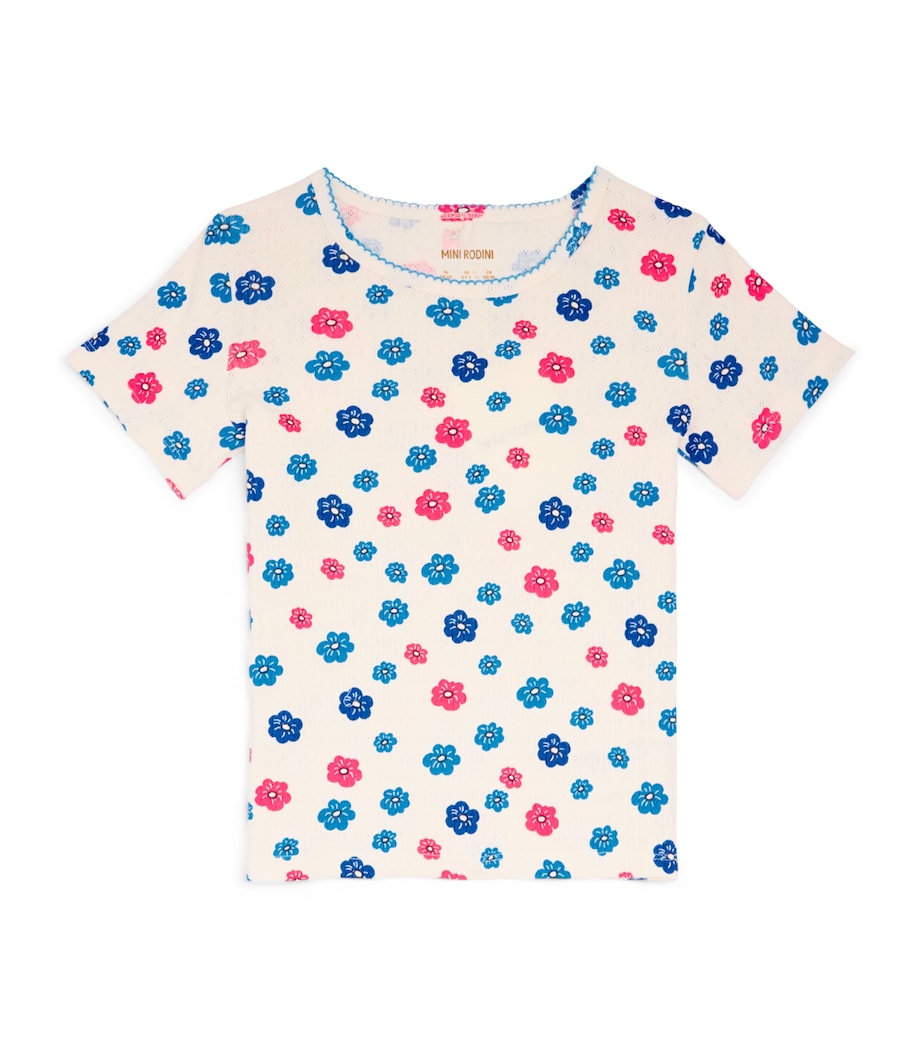 Mini Rodini Pointelle Jersey Floral T-Shirt (3-11 Years) Image 1