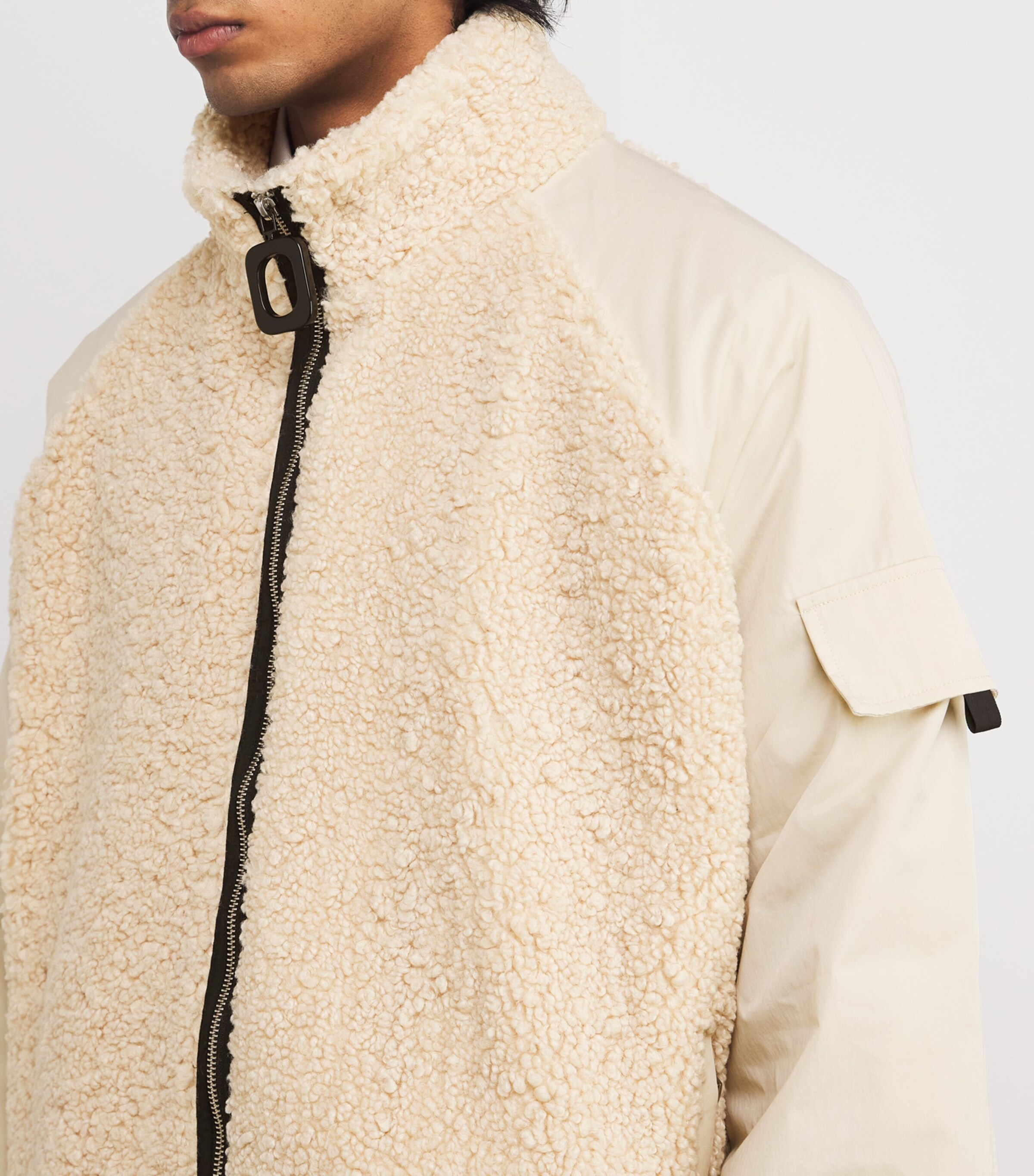 JW Anderson Mens Bouclé Panelled Bomber Jacket Beige Image 6