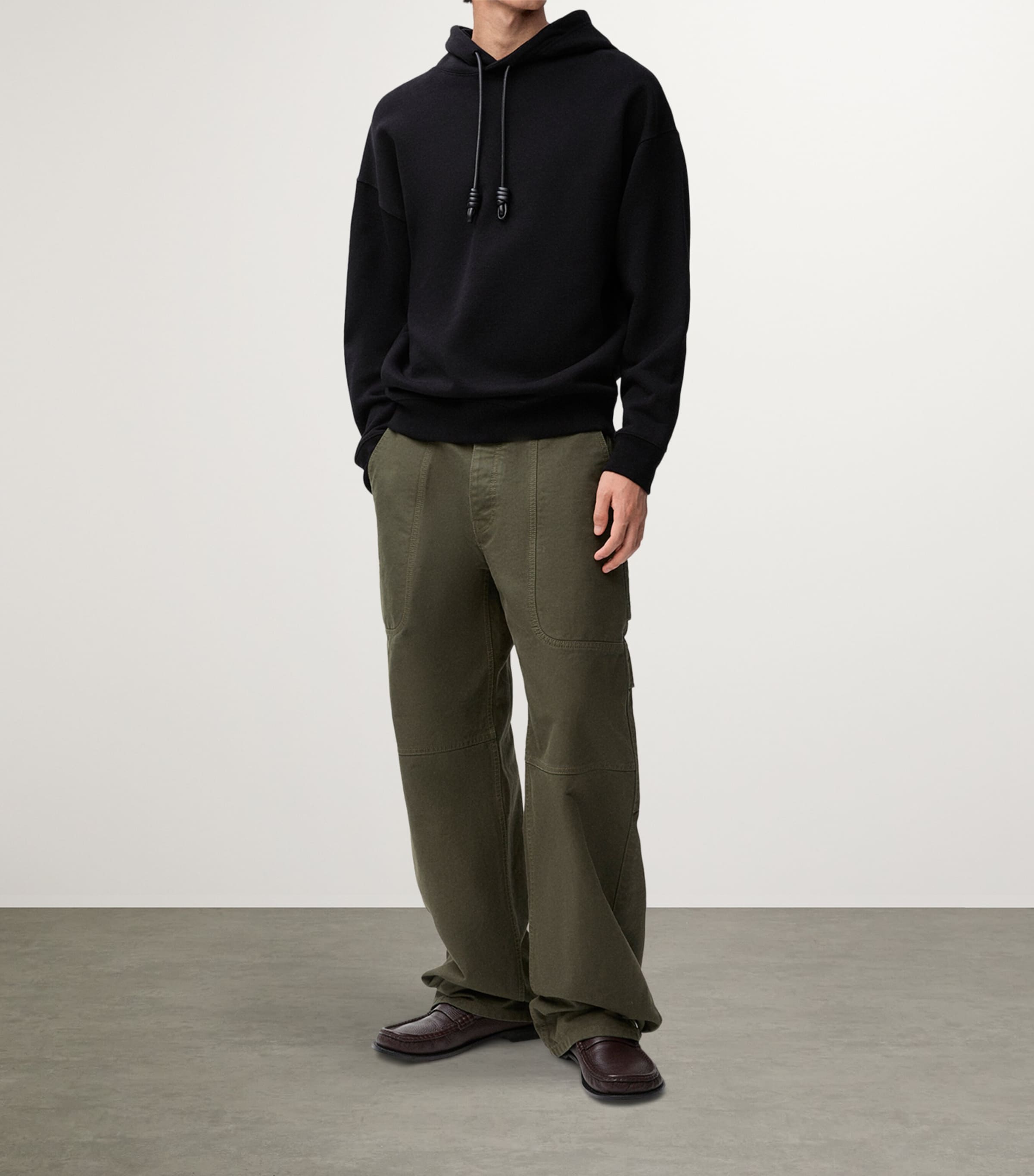 Cotton-Blend Leather-Anagram Hoodie BLACK Image 2