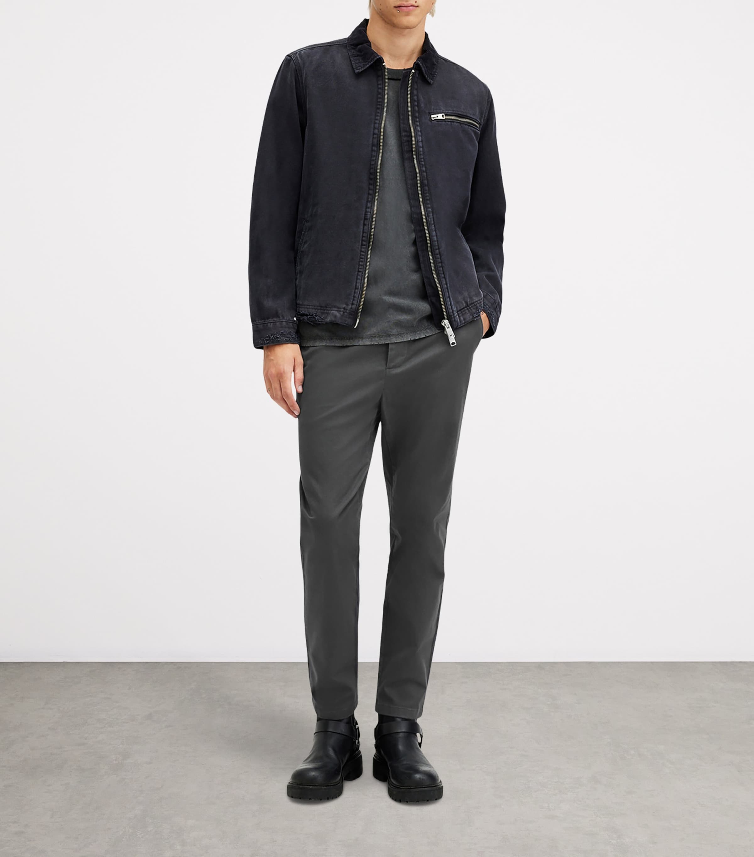 AllSaints Mens Organic Cotton Slim Walde Chinos Gravestone Grey Image 2