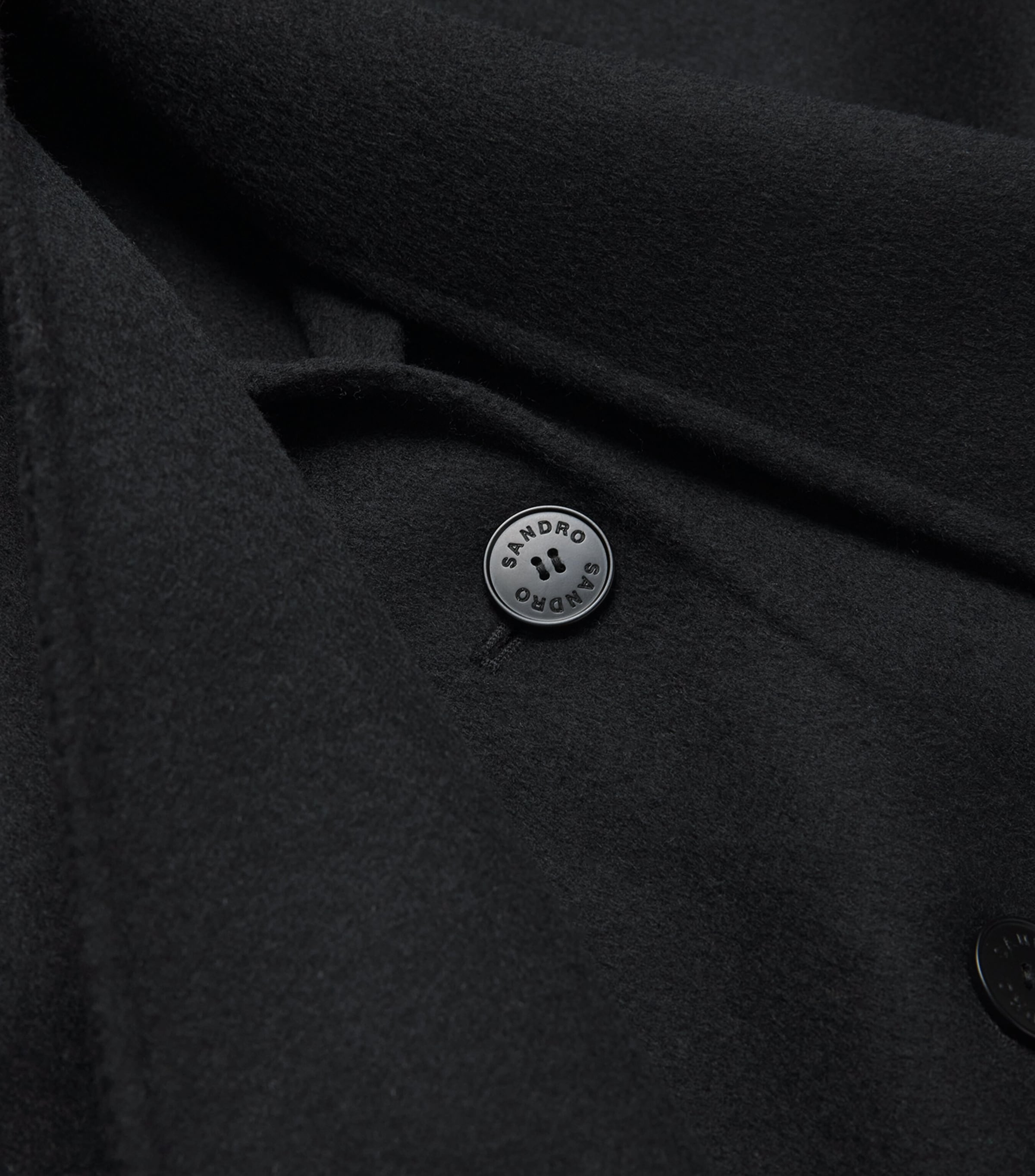 Wool Scarf-Detail Short Coat BLACK Image 5