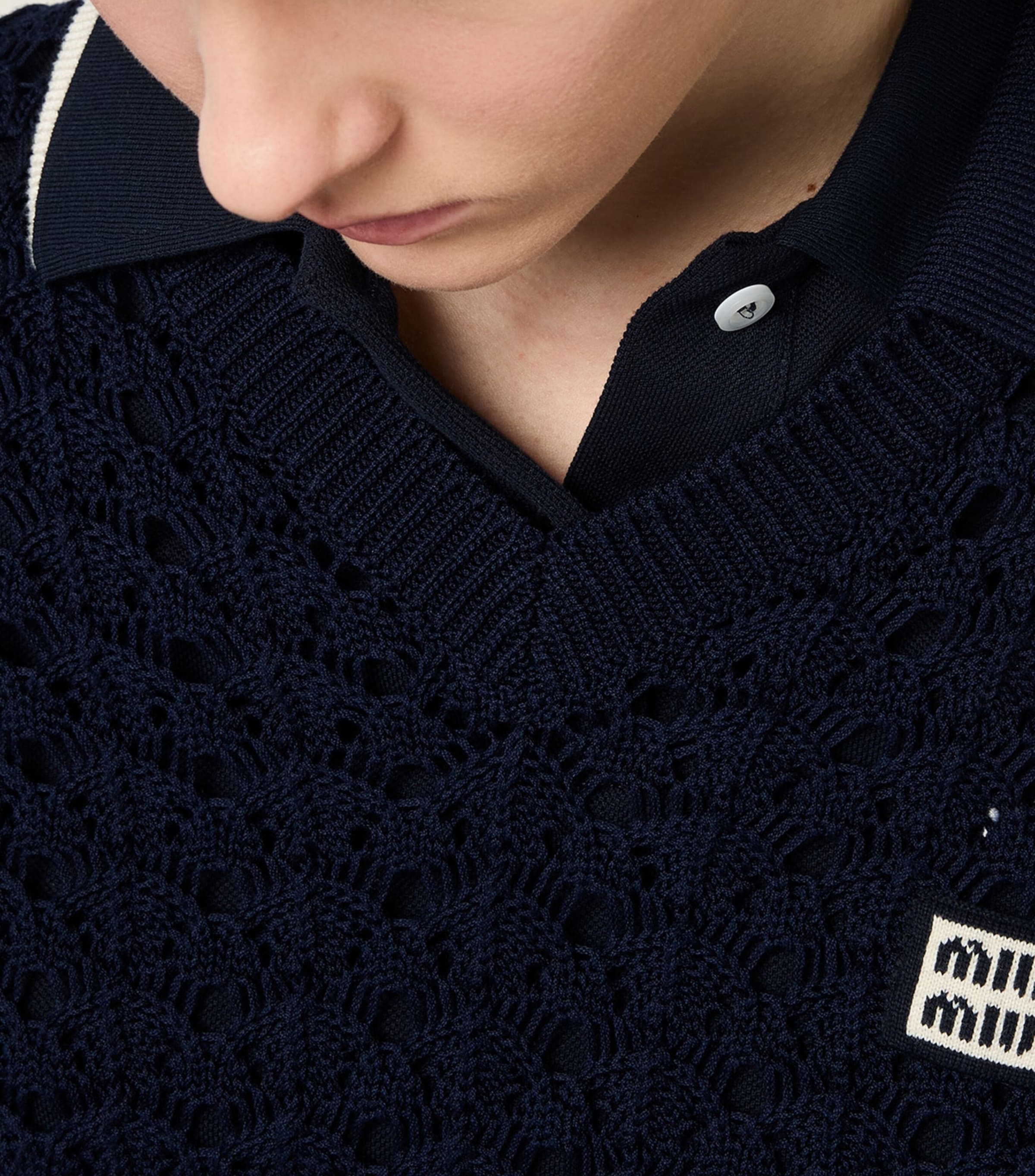 Miu Miu Womens Cotton Polo Sweater Blue Image 5