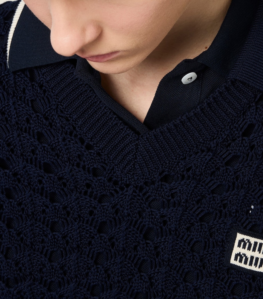Miu Miu Womens Cotton Polo Sweater Blue Image 5