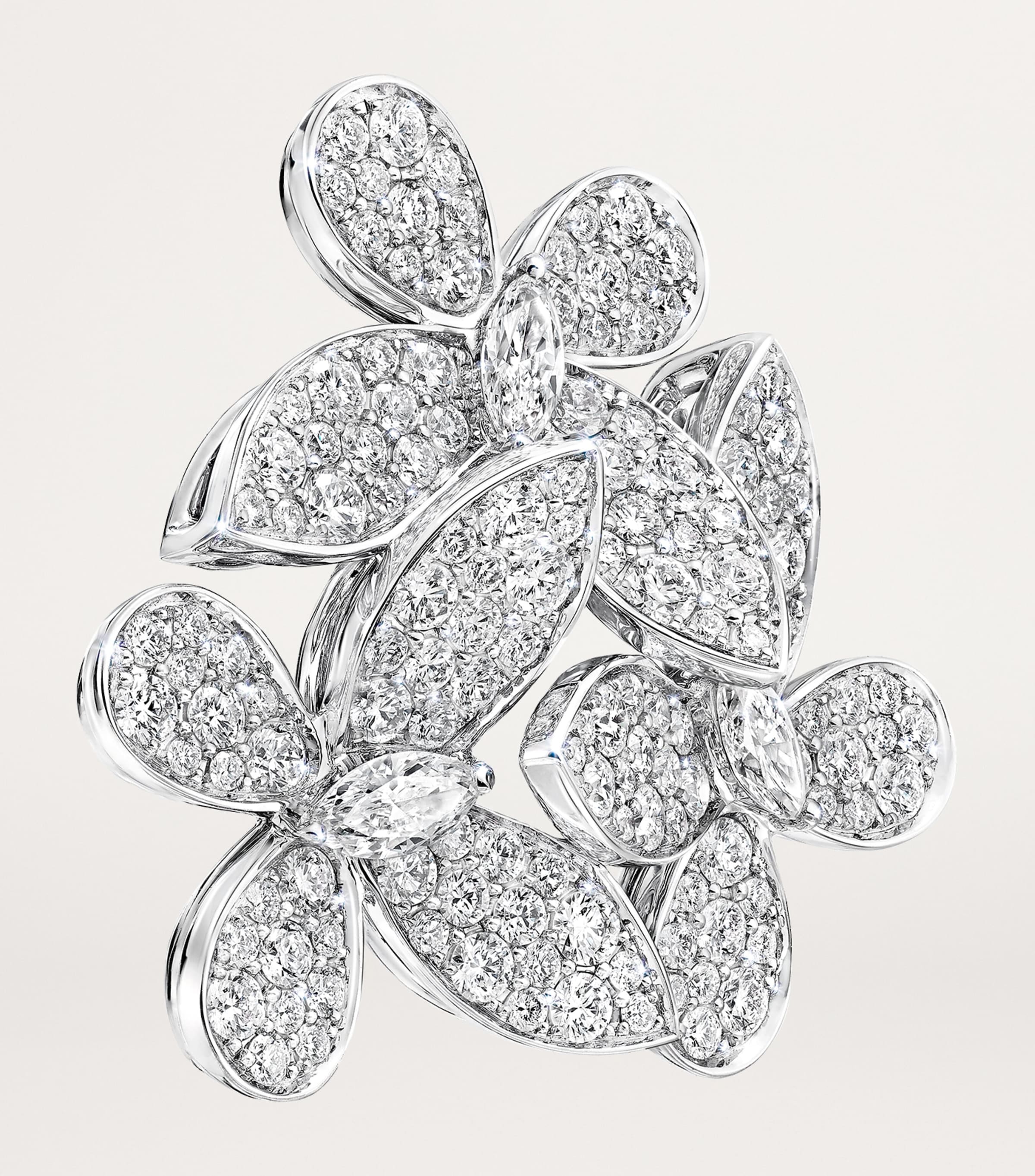 White Gold and Diamond Triple Butterfly Clip-On Earrings WHITE GOLD Image 3