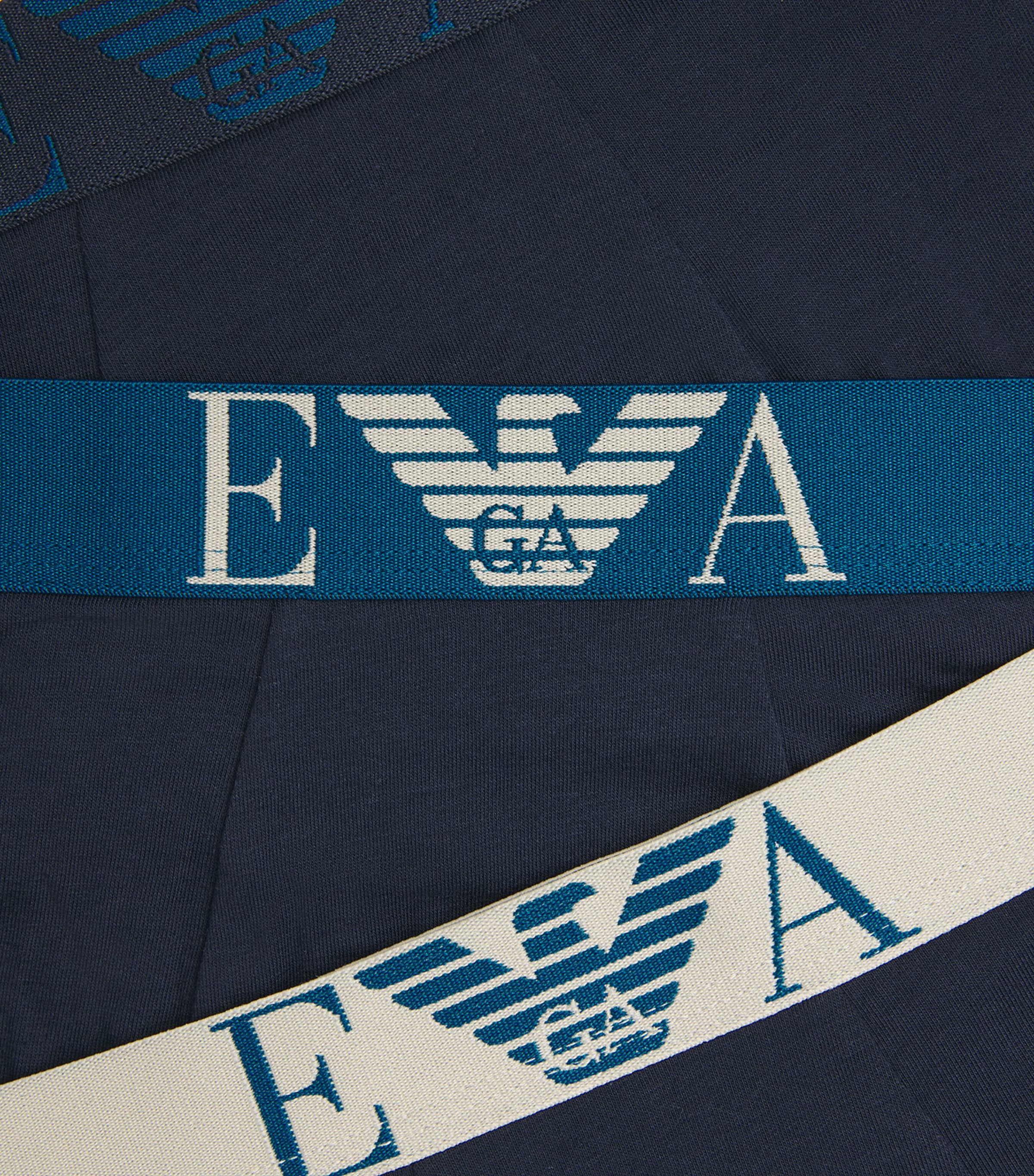 Emporio Armani Mens Stretch-Cotton Eagle Monogram Trunks (Pack of 3) Blu/blu/b Image 5
