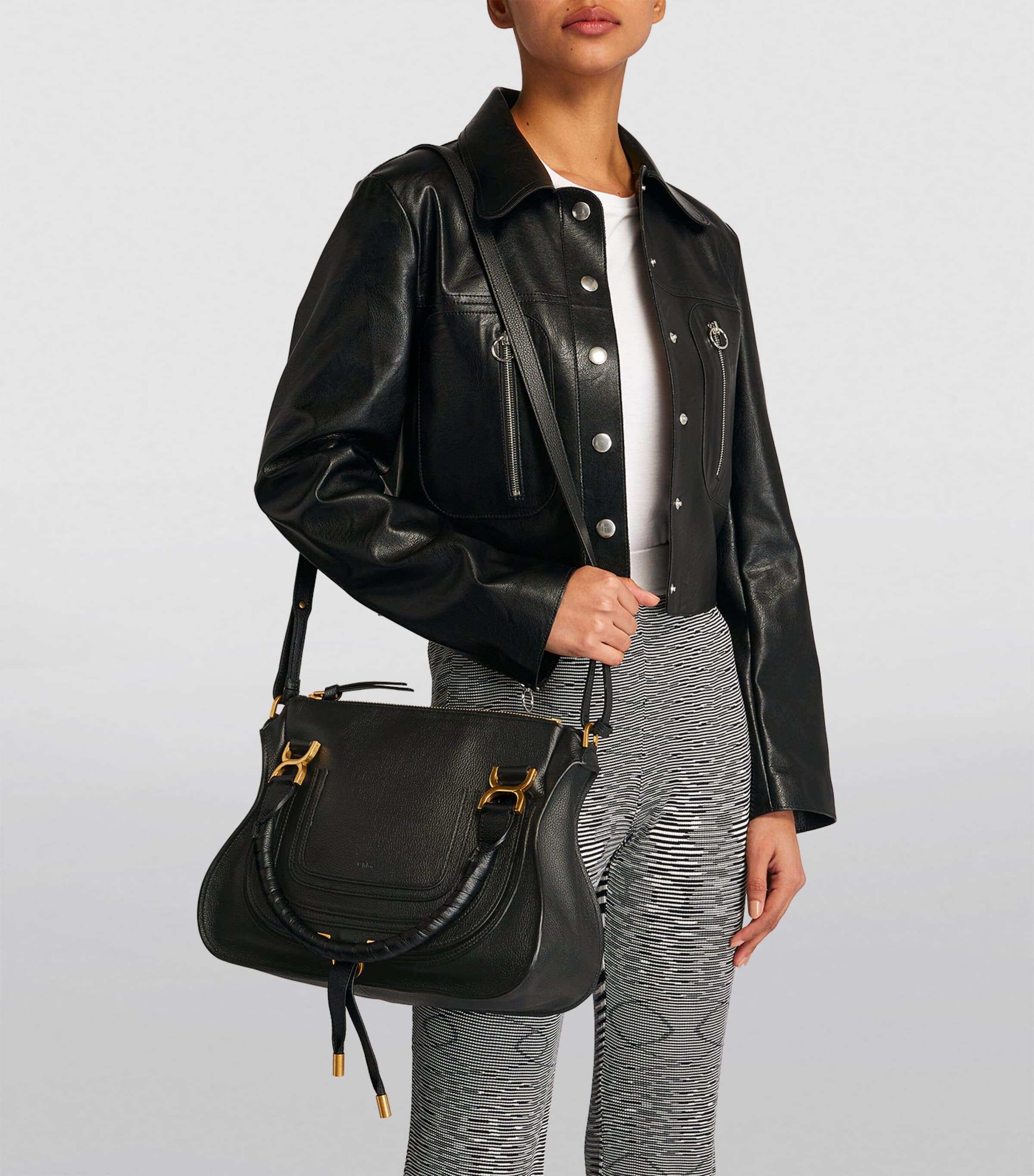 Leather Marcie Top-Handle Bag CARRY BLACK Image 5