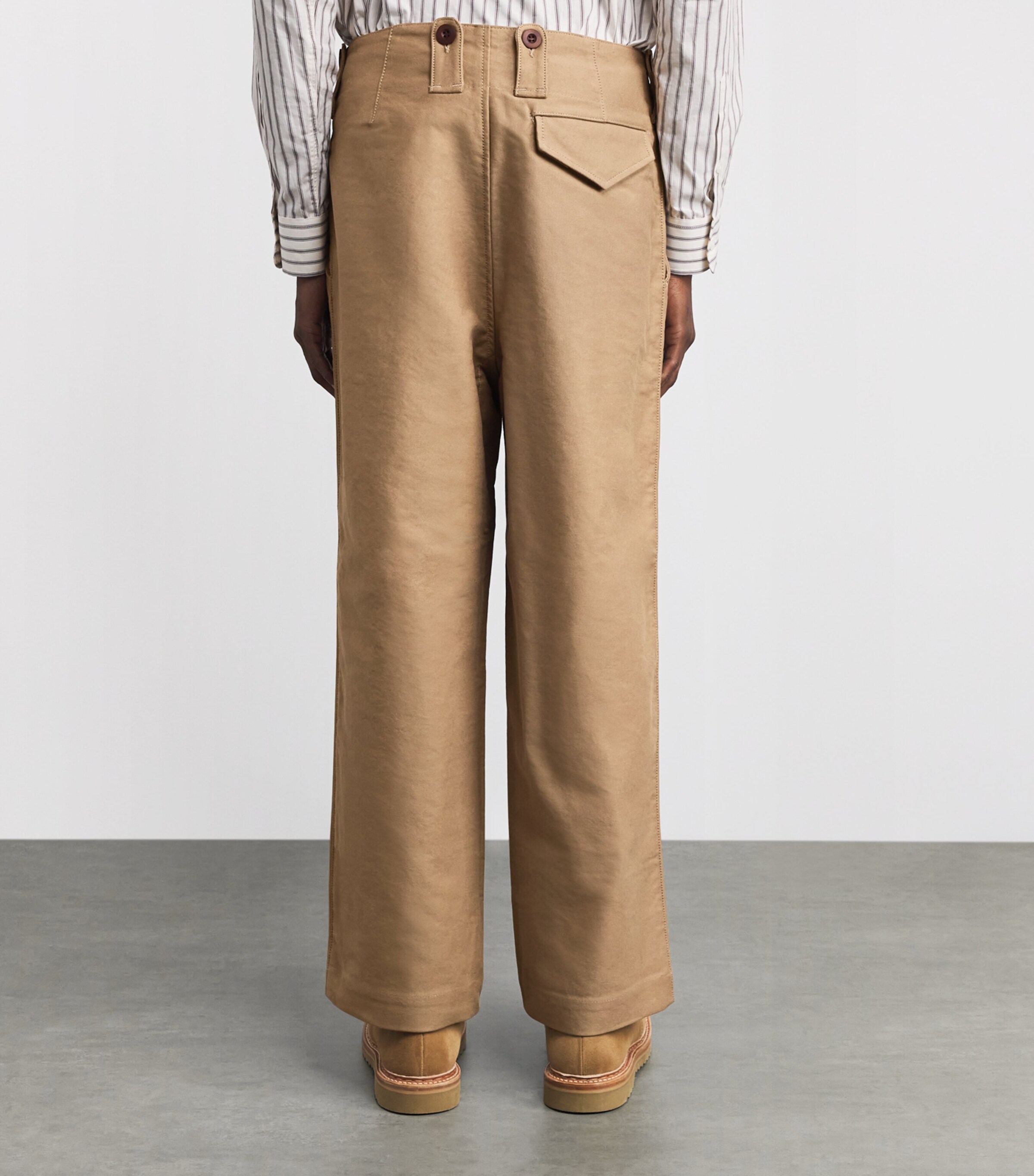 Cotton Wide-Leg Trousers BEIGE Image 4