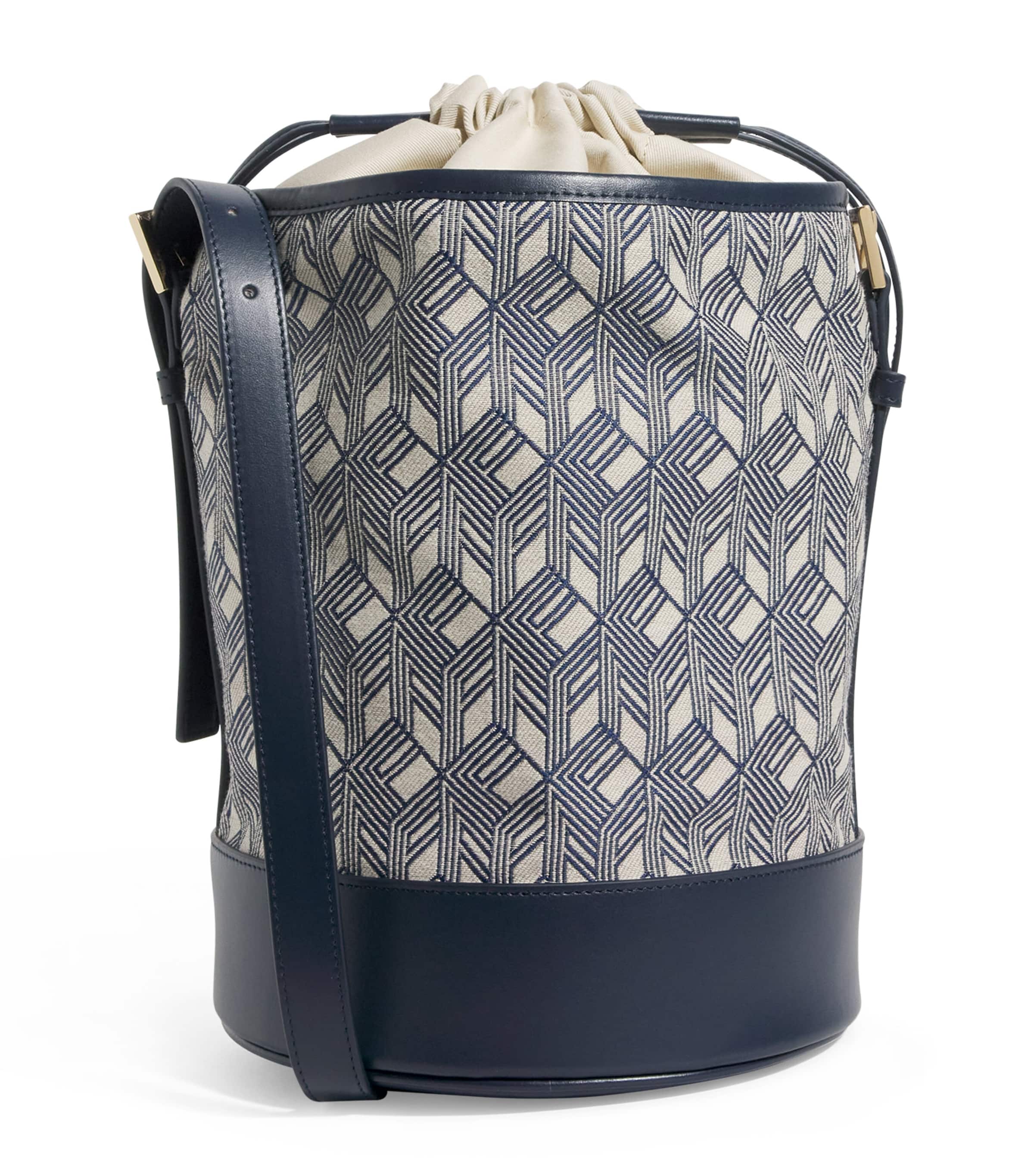 Fabiana Filippi Womens Mini Leather-Trim Monogram Bucket Bag Blu Image 1