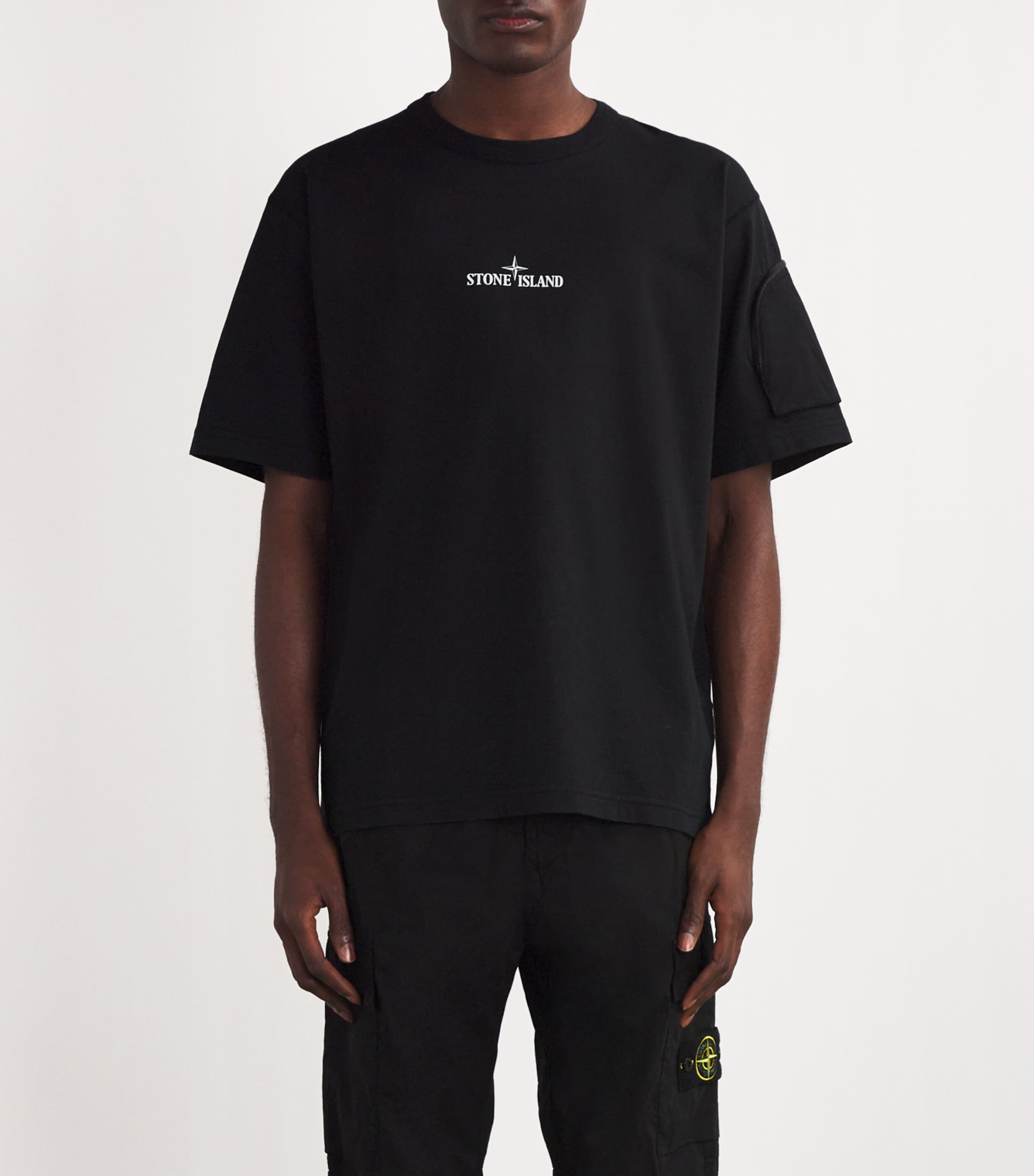 Stone Island Black Cotton Zipped-Pocket T-Shirt | Harrods KW