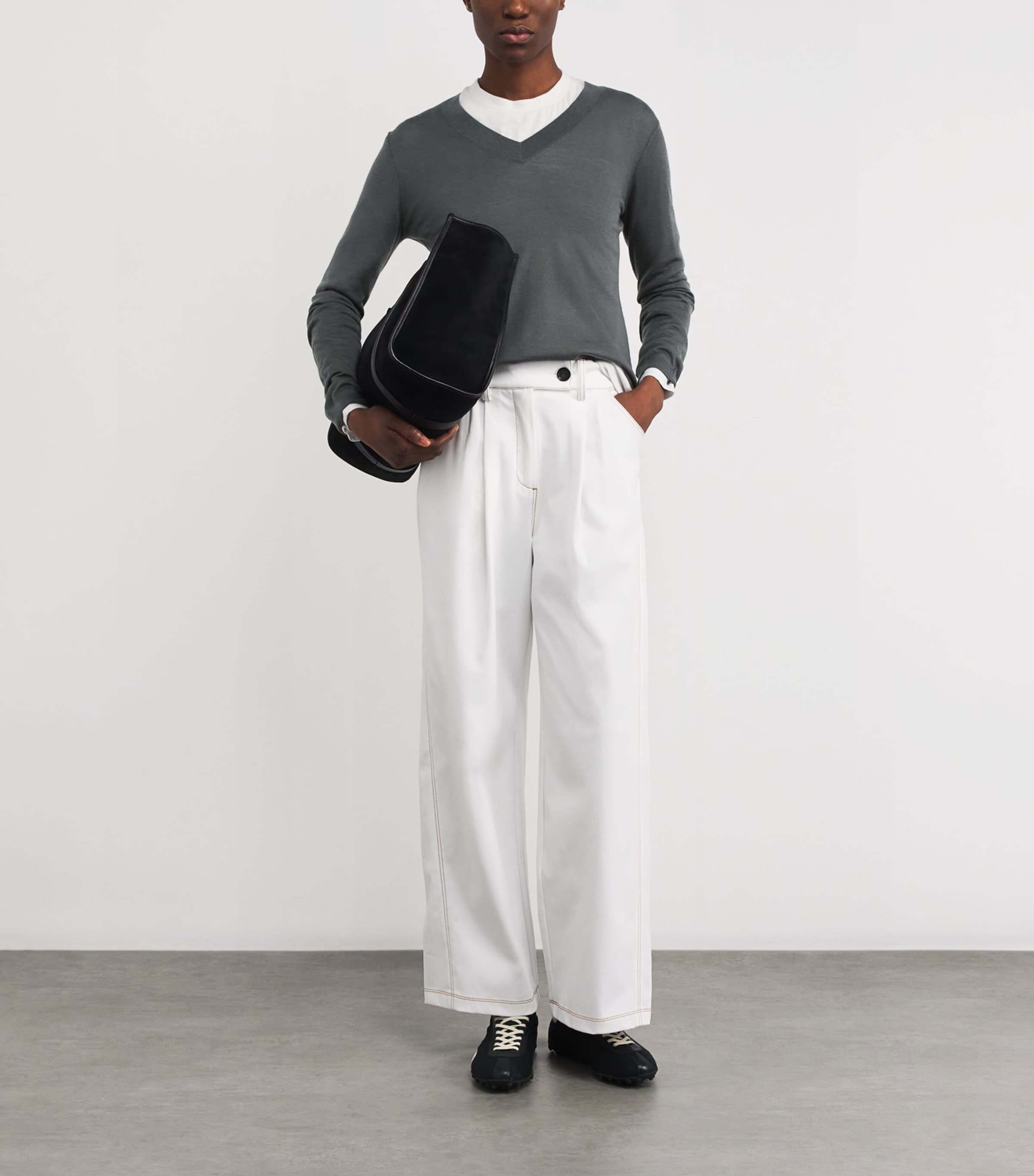 Wool-Cashmere V-Neck Sweater 005 DARK GREY Image 2