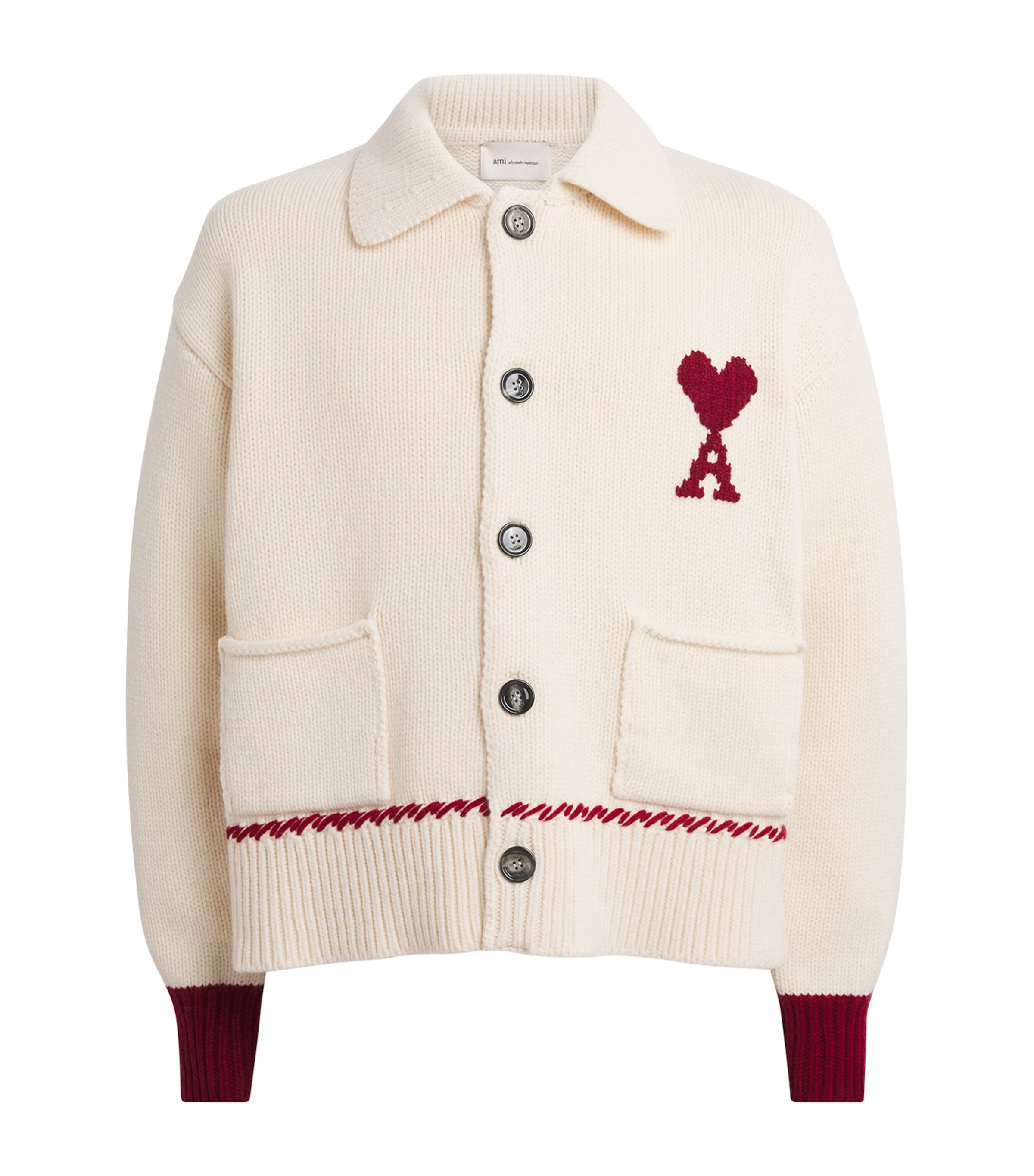 AMI Paris Green Wool-Blend Whipstitch Polo Cardigan | Harrods AM