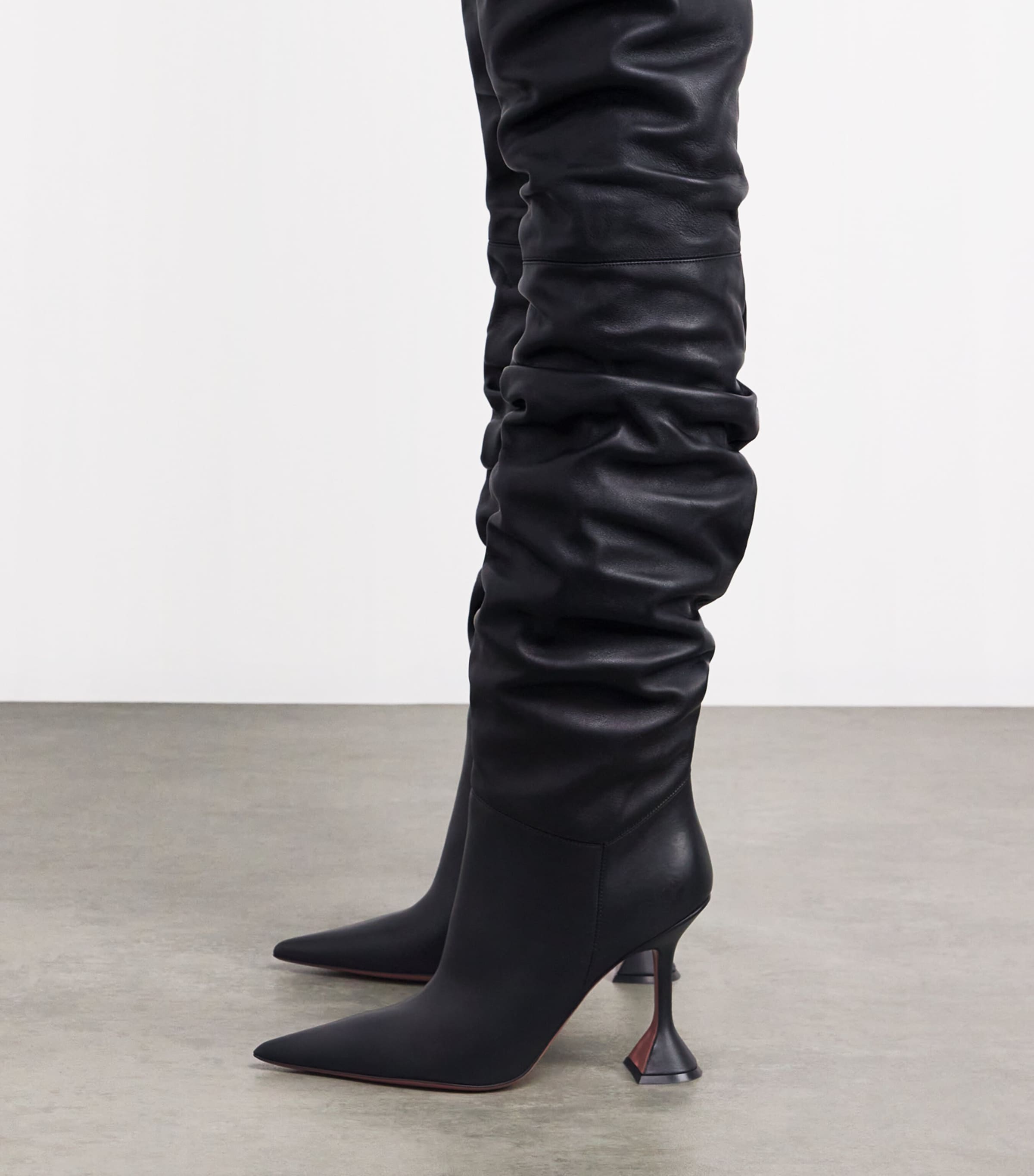 Amina Muaddi Black Leather Olivia Over-The-Knee Boots 95 Harrods KW