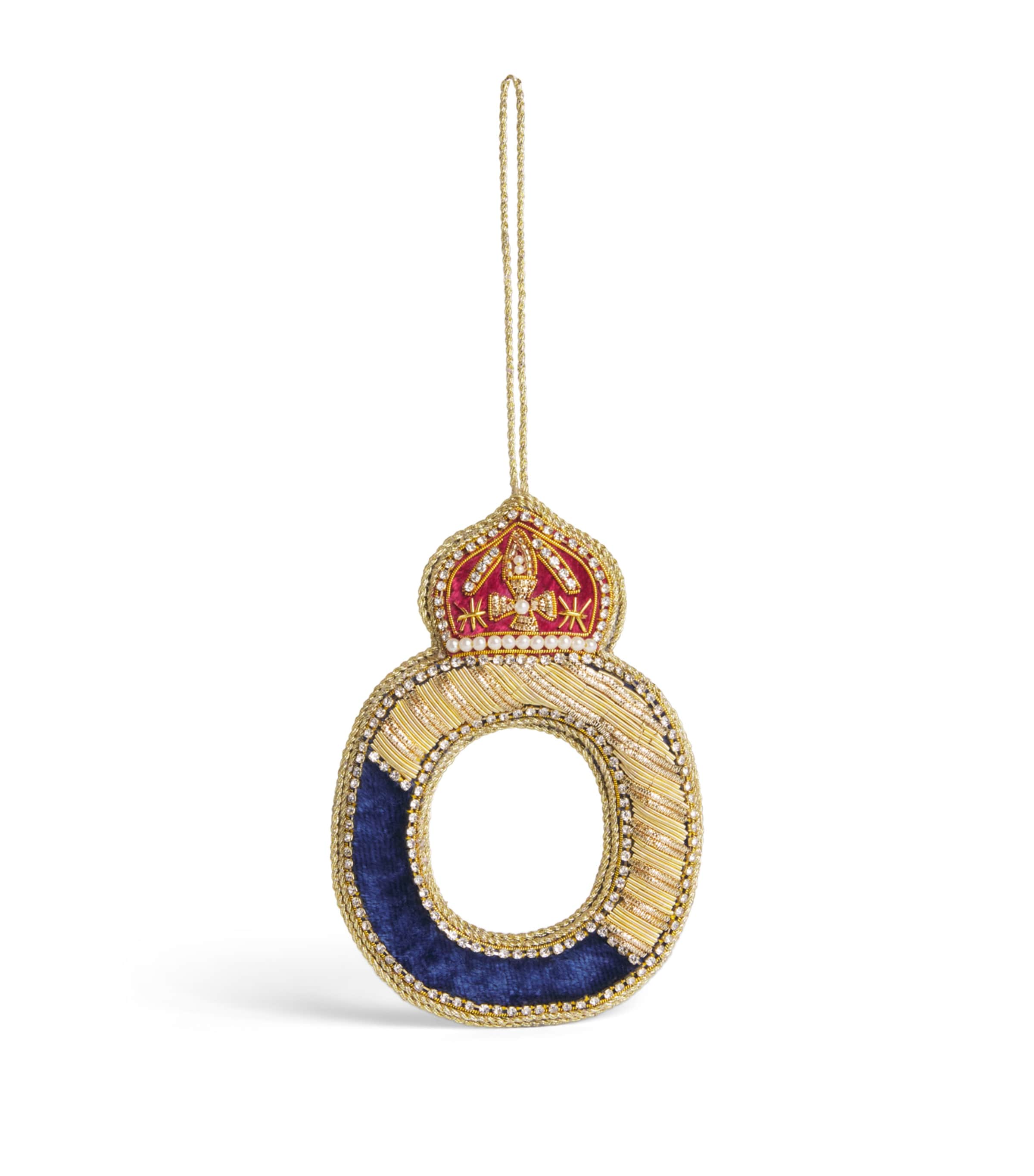 Tinker Tailor Velvet Crystal Letter O Tree Decoration Navy, Gold & Wine Image 1
