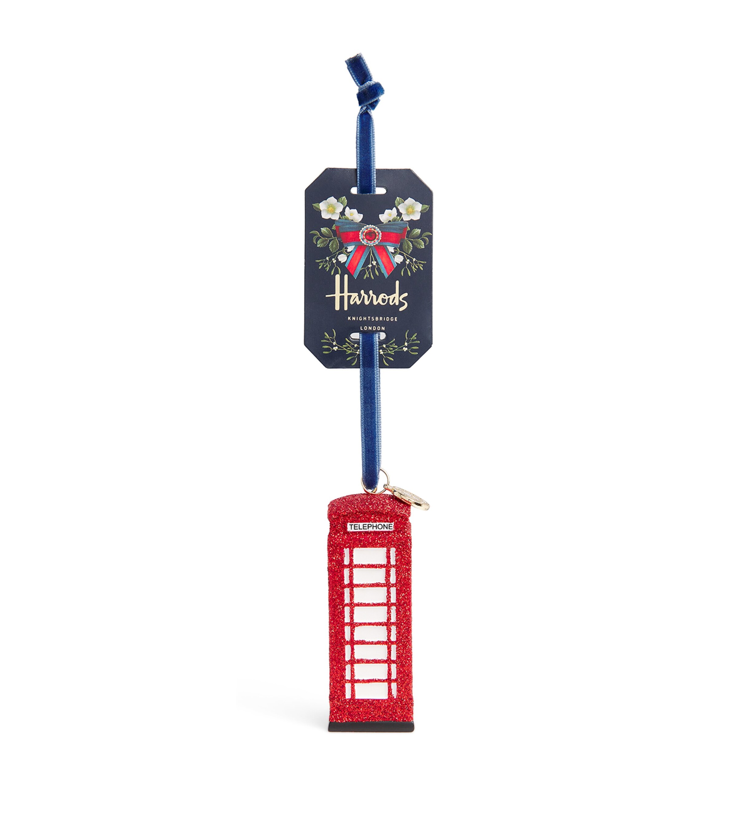 Harrods Glitter Telephone Box Ornament Red Image 1