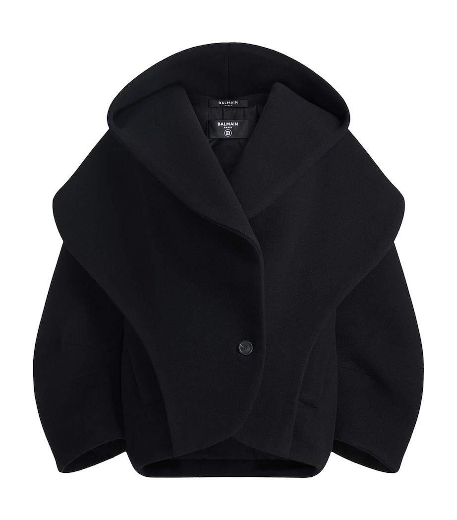 Balmain Womens Virgin Wool Oversized Pea Coat Noir Image 1