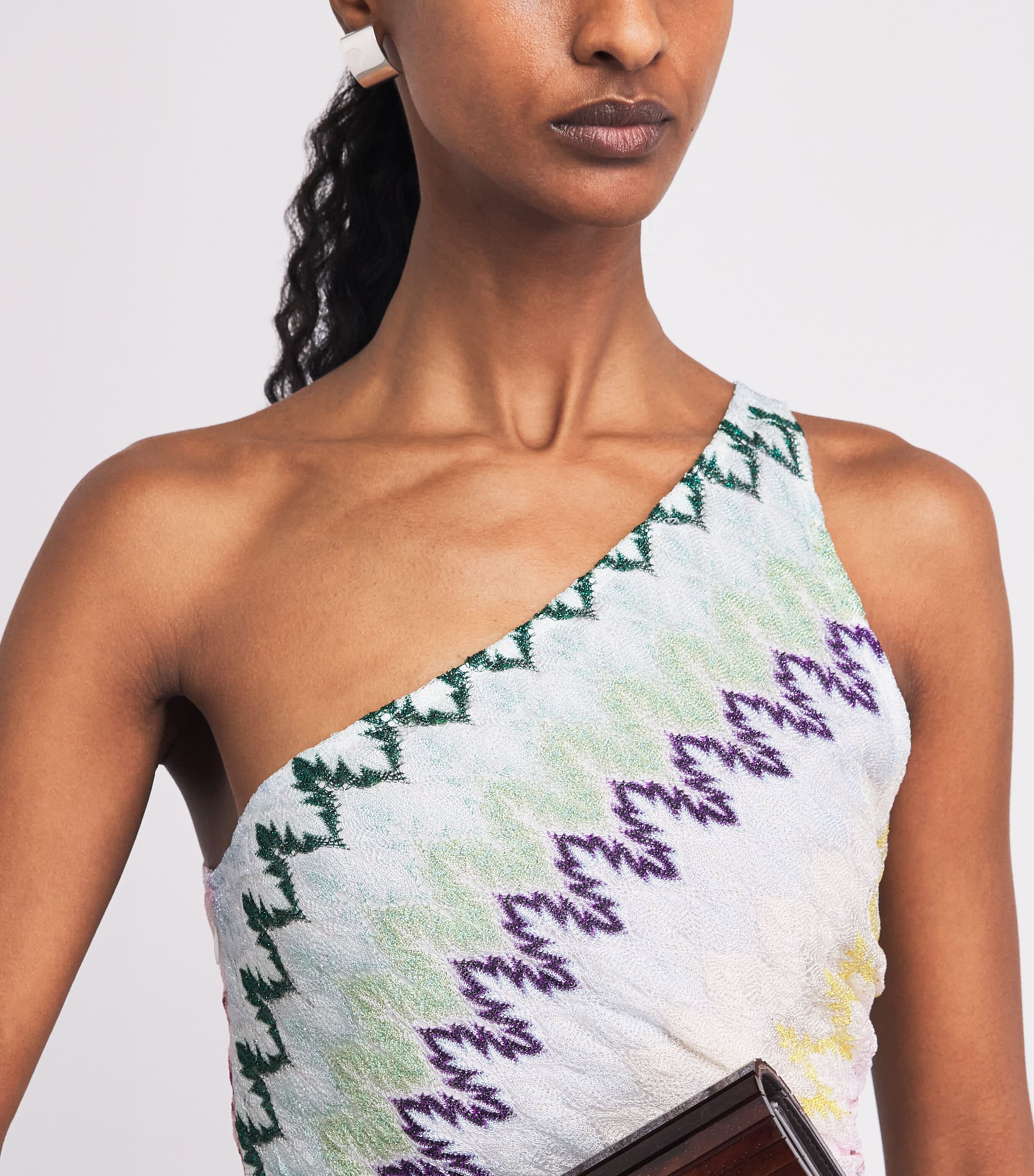 Missoni Womens One-Shoulder Zigzag Maxi Dress Mlti/white Bse Image 3