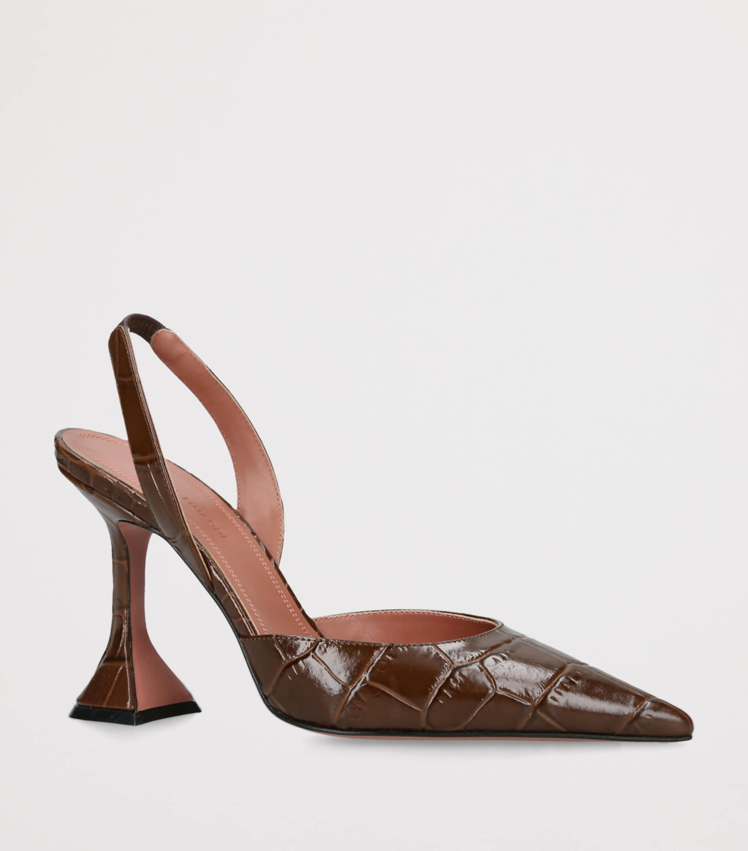 Amina Muaddi Womens Croc-Embossed Leather Holli Slingback Heels 95 Brown Image 3