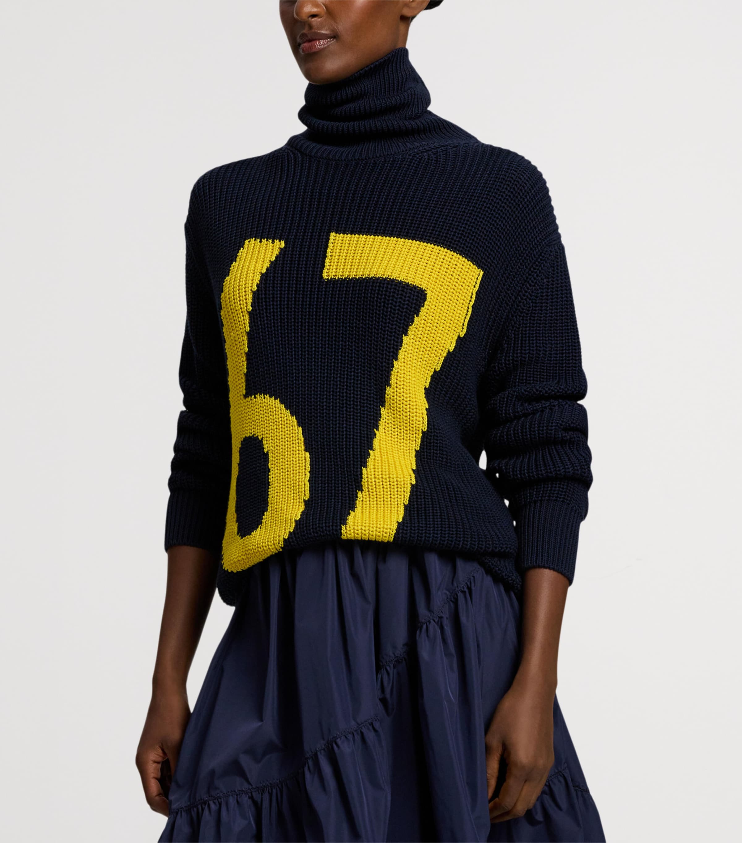 Cotton-Silk Intarsia-Knit Rollneck Sweater NAVY-410 Image 9