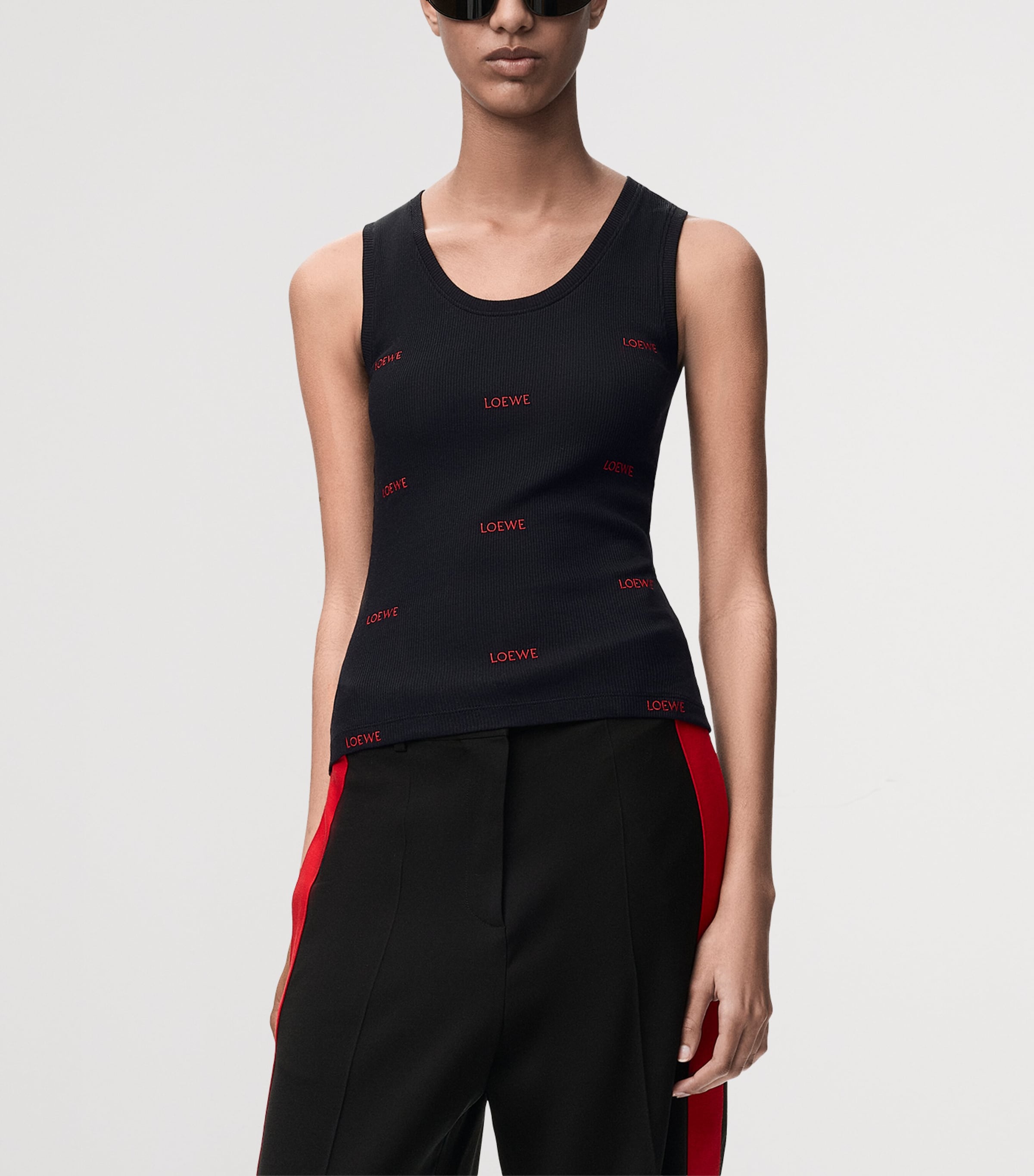 LOEWE Womens Embroidered Logo Tank Top Black Image 3