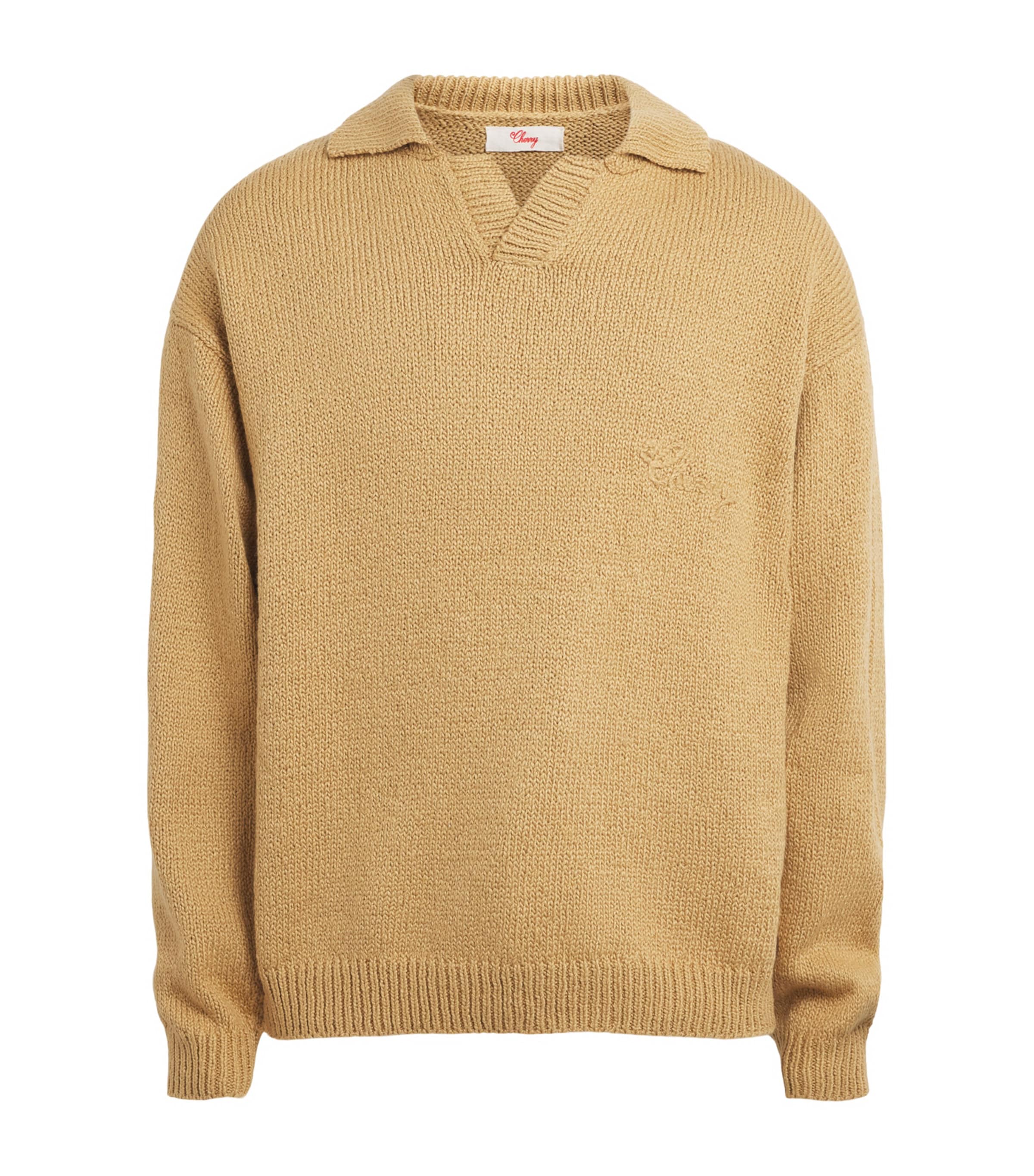 Cherry Los Angeles Mens Cotton Five Star Henley Sweater Desert Tan Image 1