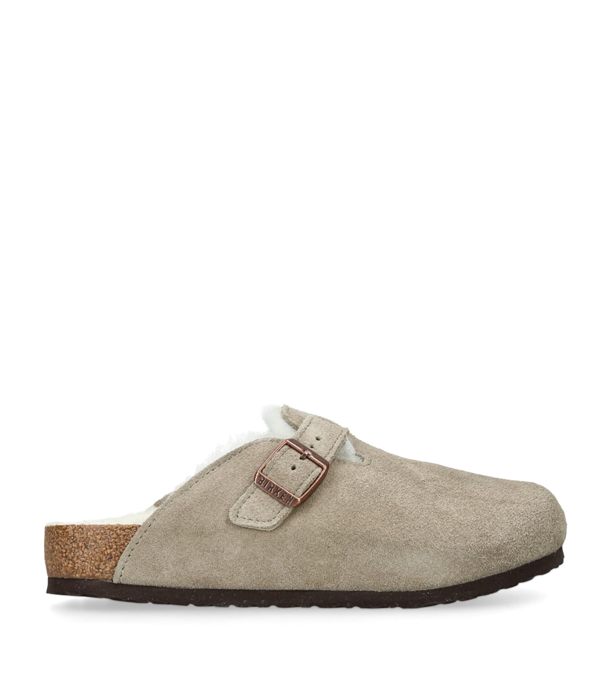 Birkenstock Suede Boston Clogs In Neutral
