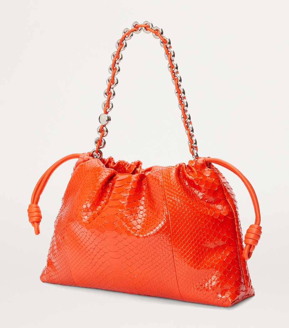 Large Python Skin Flamenco Shoulder Bag ORANGE Image 3