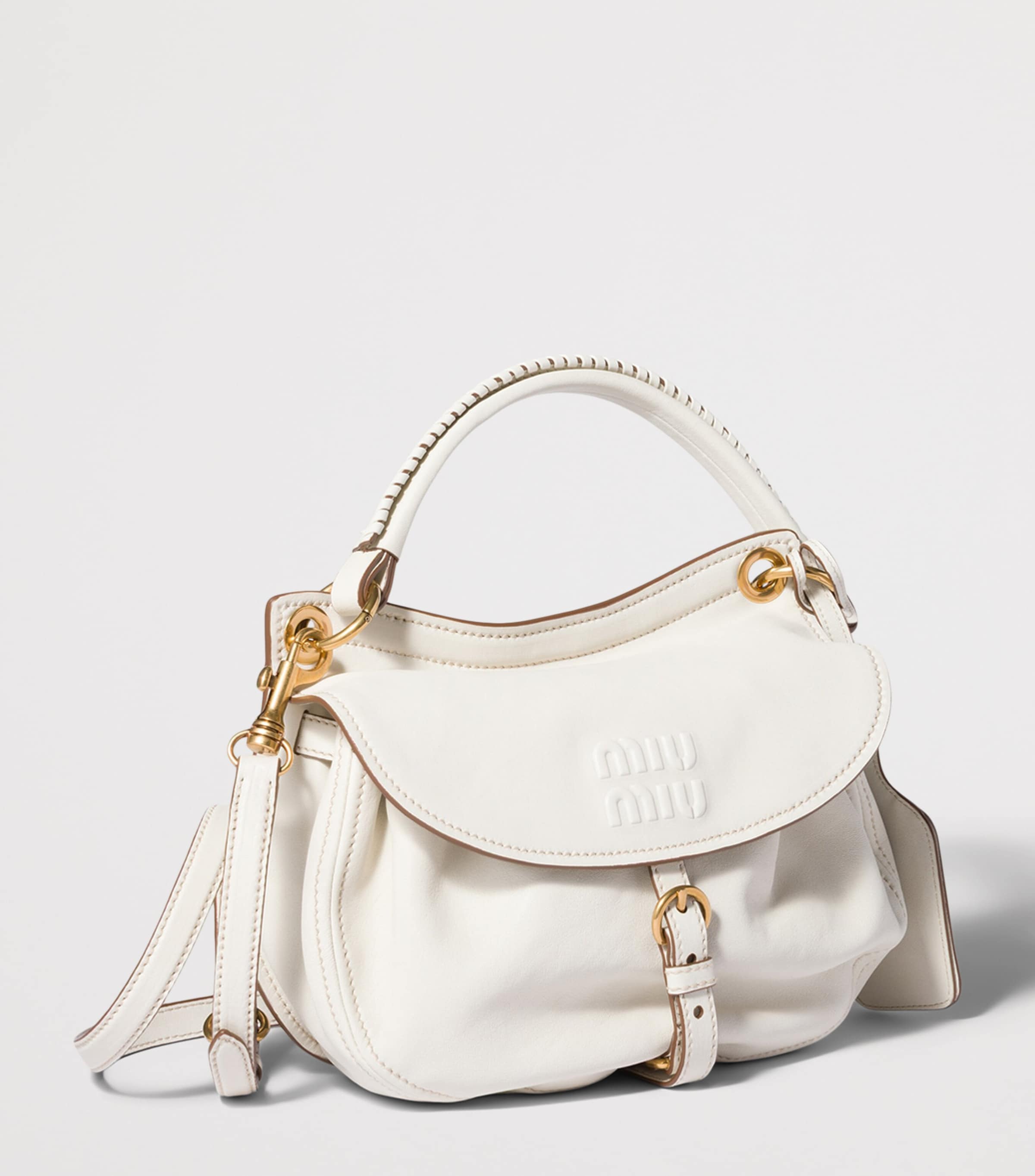 Miu Miu Small Leather Rendez-Vous Shoulder Bag Neutral Image 3