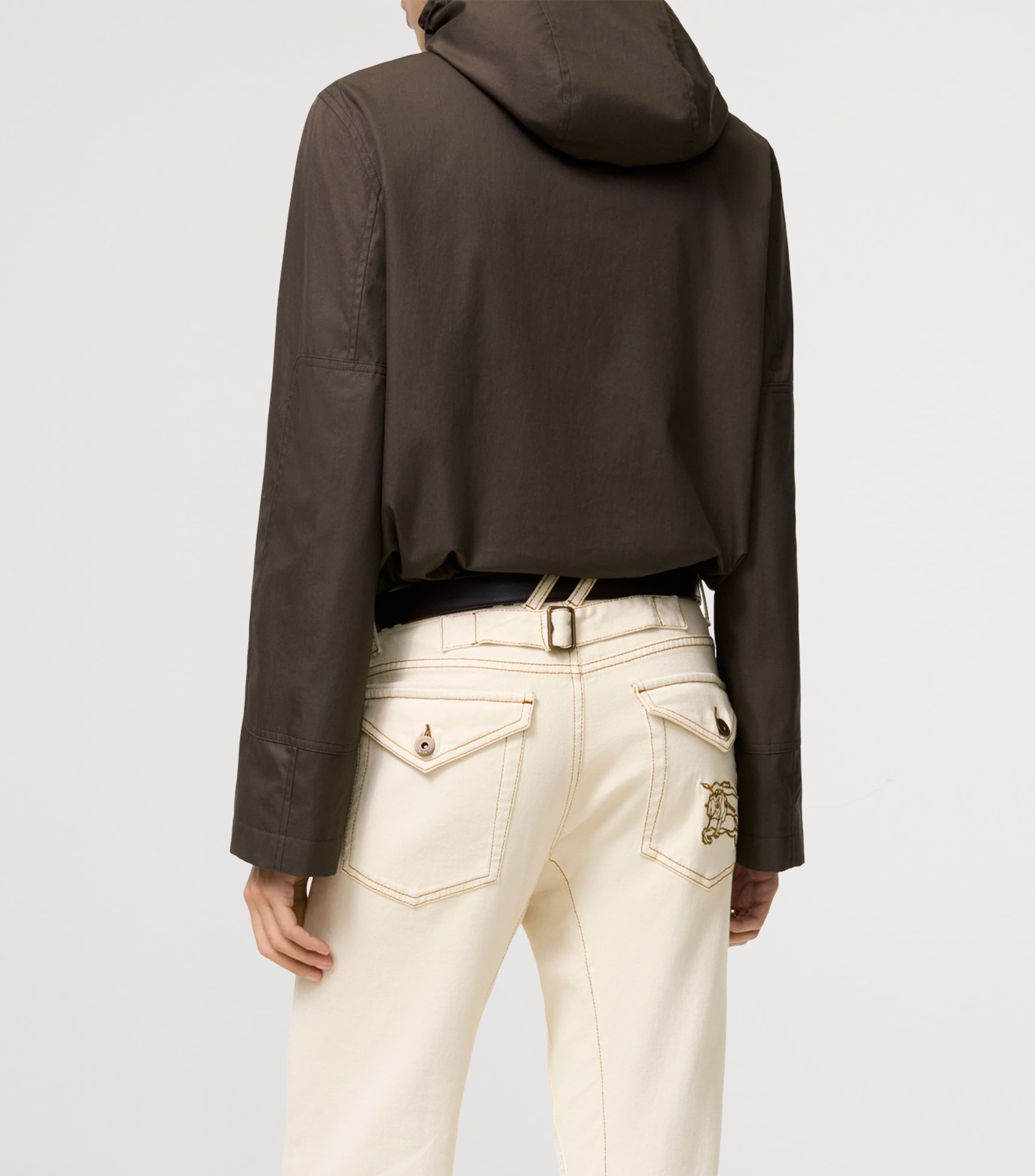 Burberry Womens Tropical Gabardine Cropped Parka Coat Estuary Brown Image 3