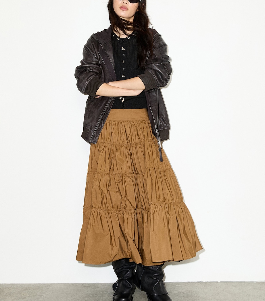 MAX&Co. Womens Taffeta Tiered Corolla Skirt Buck Image 2