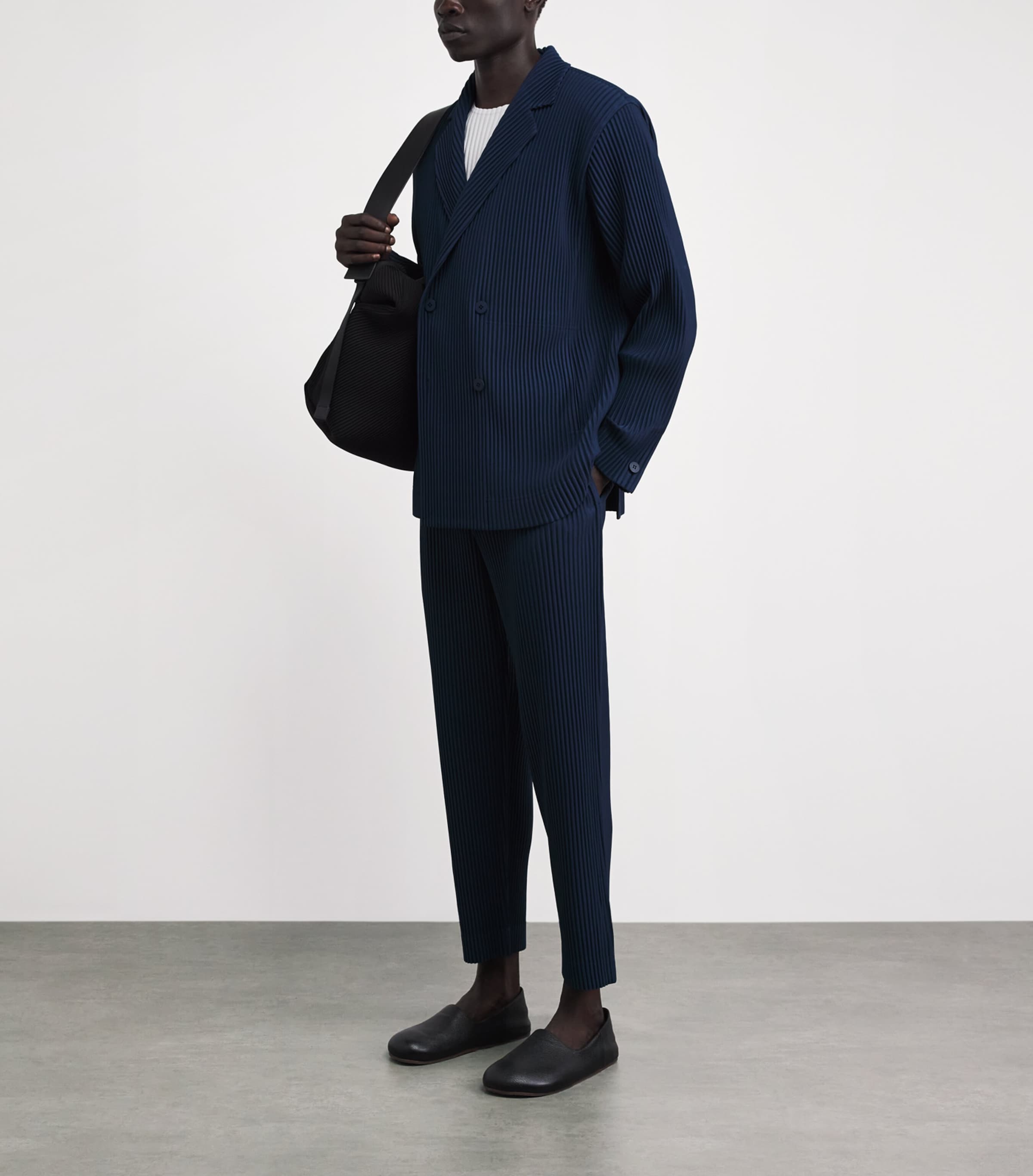 Homme Plissé Issey Miyake Mens Pleated Straight Trousers Manarola B Nvy Image 2