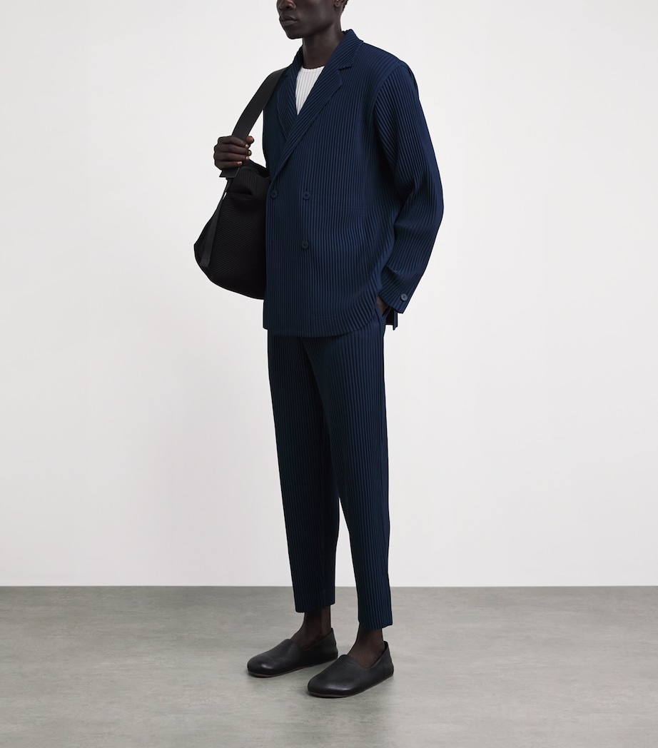Homme Plissé Issey Miyake Mens Pleated Straight Trousers Manarola B Nvy Image 2