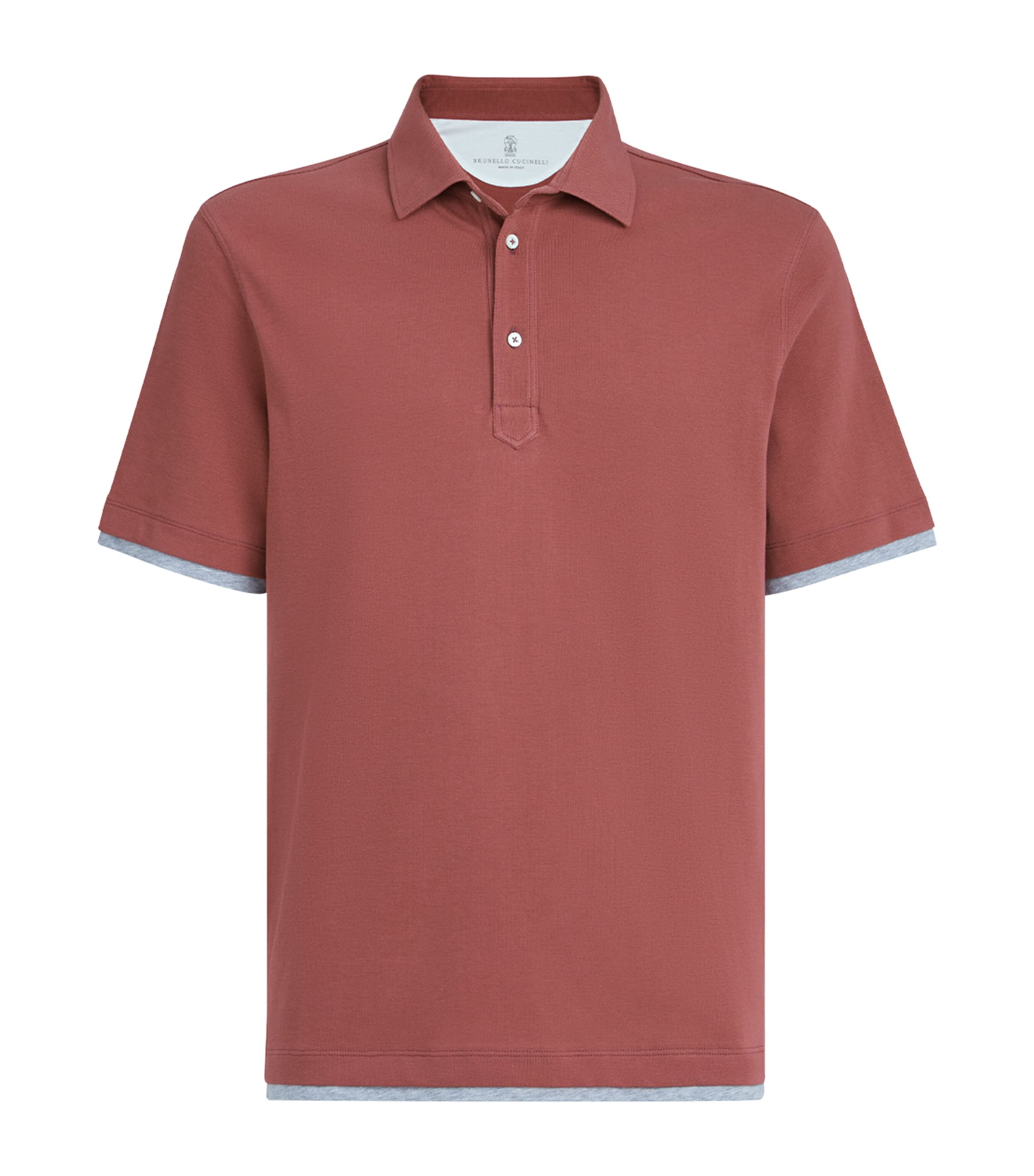 Brunello Cucinelli Mens Cotton Piqué Faux-Layerering Polo Shirt Image 1