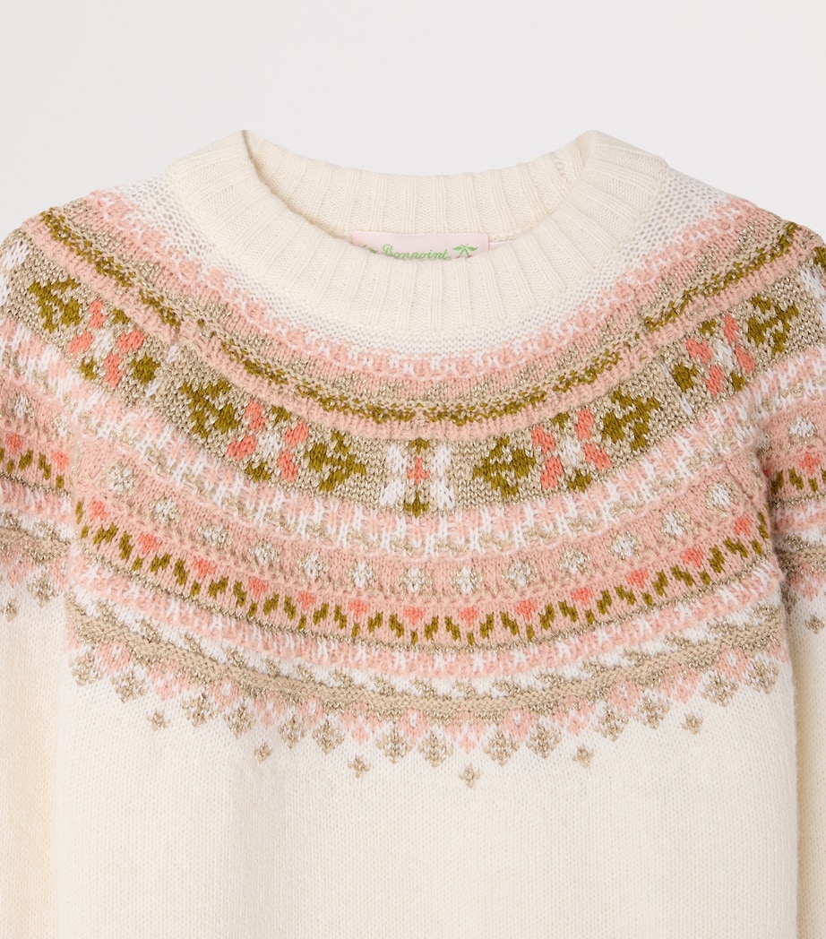 Bonpoint Wool-Blend Jacquard Sweater (4-8 Years) Blanc Naturel Image 3