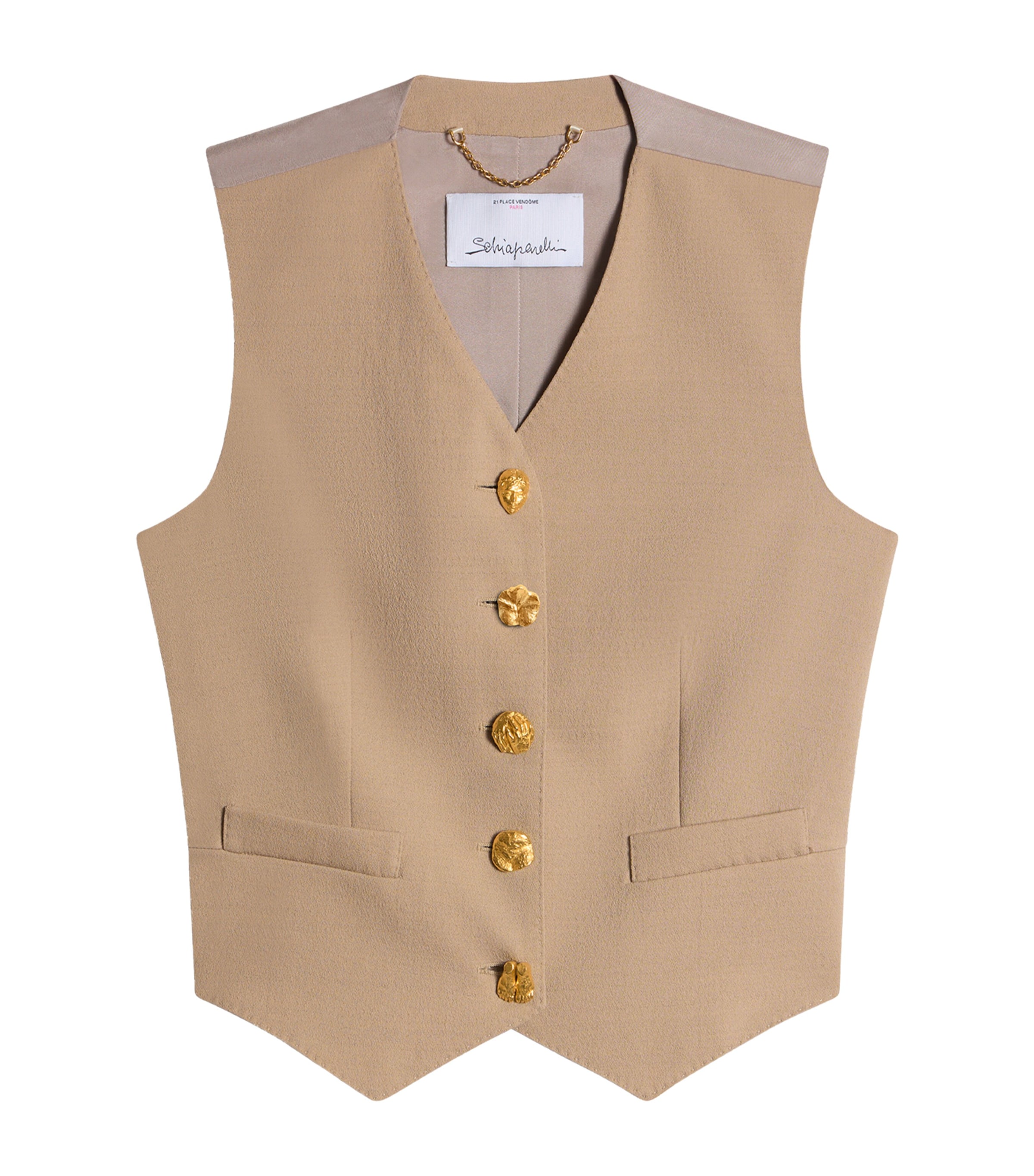 Schiaparelli Womens Wool-Blend Bijoux Waistcoat Beige Image 1