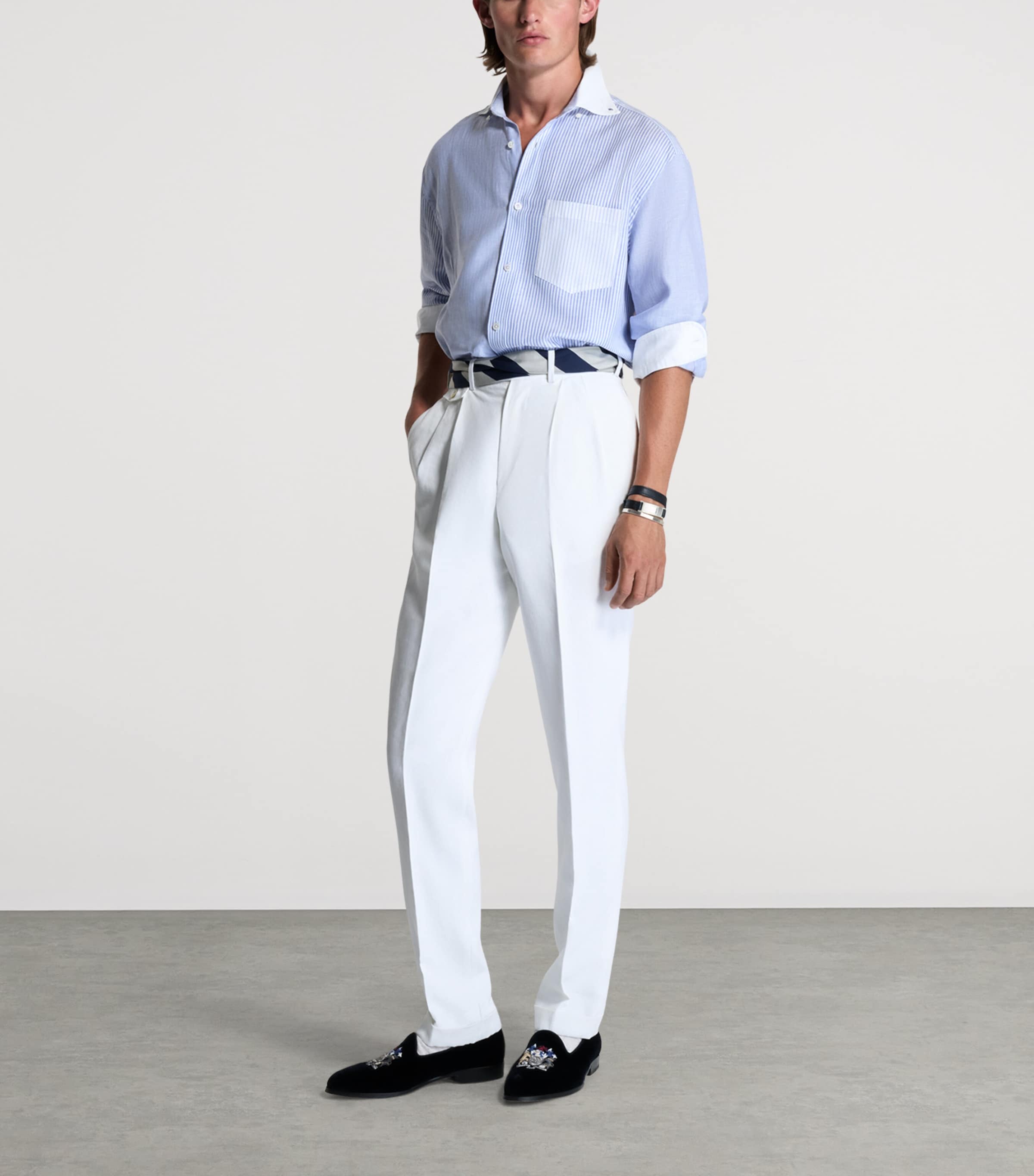 Dunhill Mens Linen Double-Pleated Formal Trousers Image 2