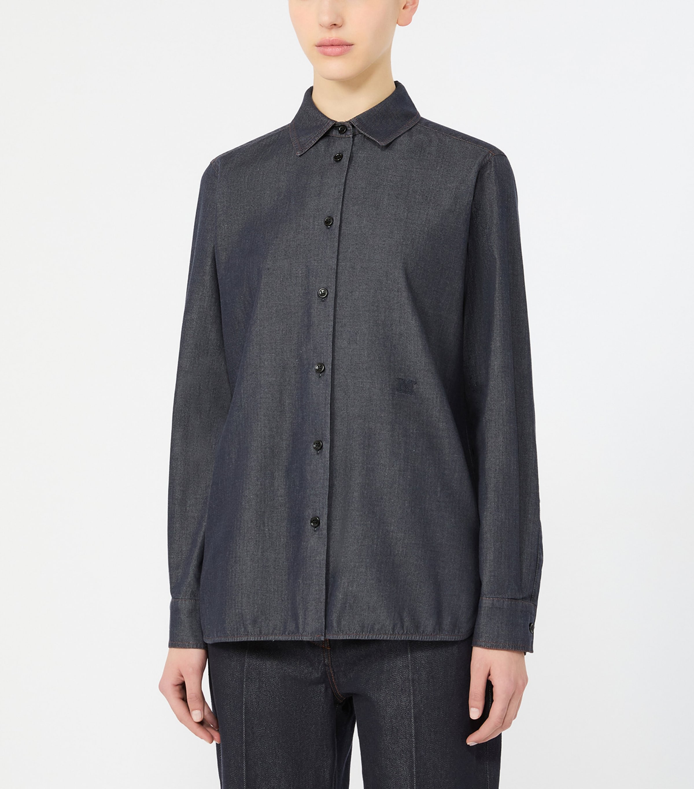 Max Mara Womens Point-Collar Denim Shirt Ultramarine Image 3