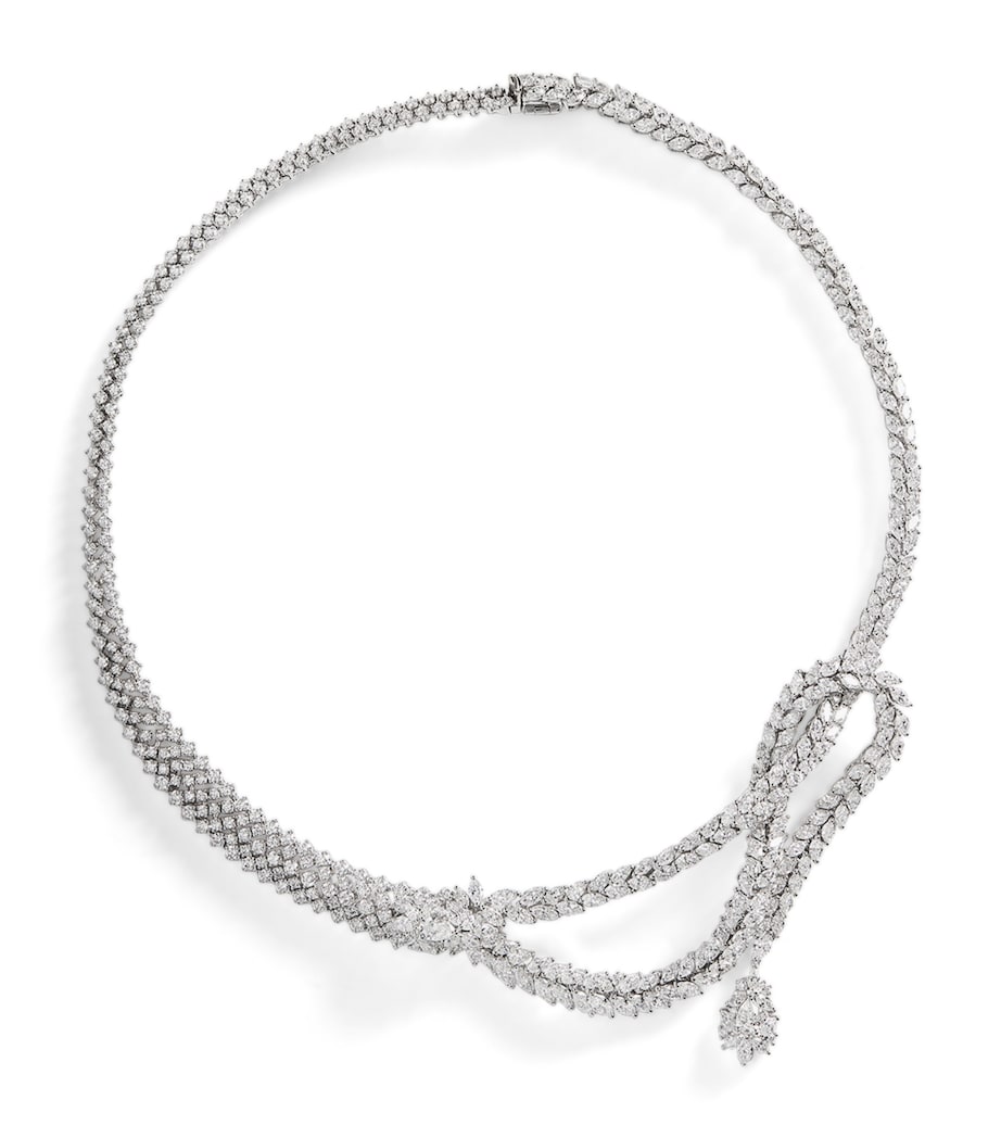 White Gold and Diamond Y-Couture Leaf Choker WHITE GOLD Image 1