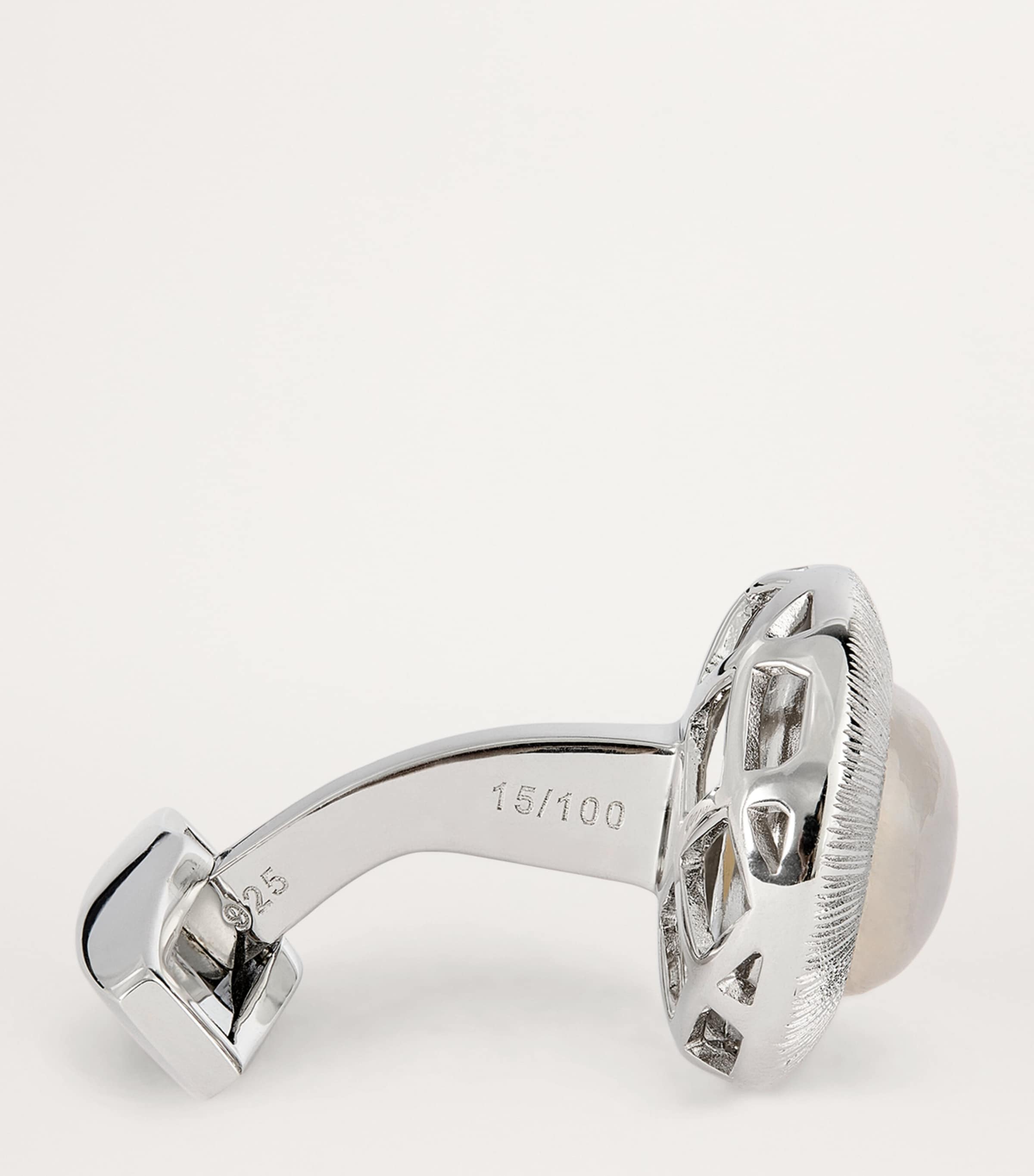 Rhodium-Plated Silver and Moonstone Graffiato Cufflink SILVER Image 4